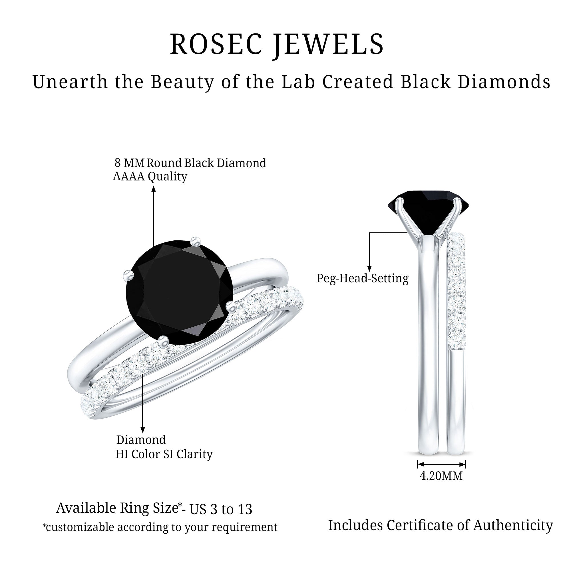 2 Carat Lab Grown Black and White Diamond Engagement Ring with Enhancer