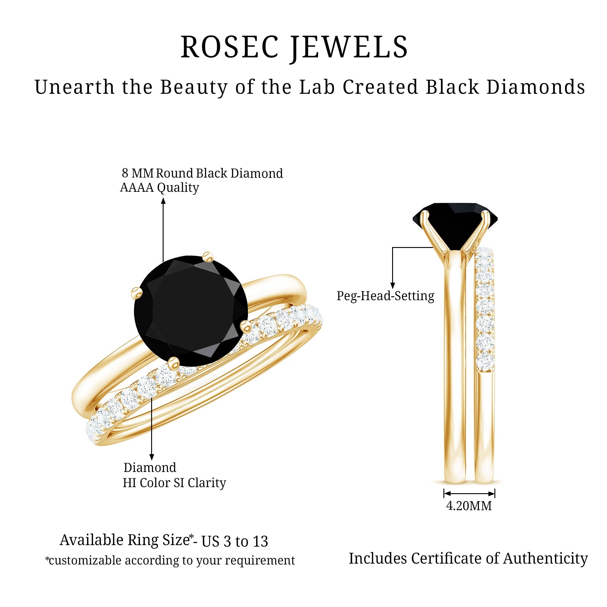 2 Carat Lab Grown Black and White Diamond Engagement Ring with Enhancer