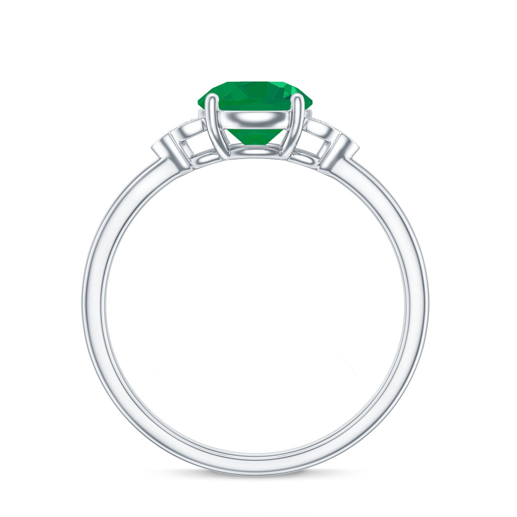 Natural Solitaire Emerald Engagement Ring with Diamond Trio