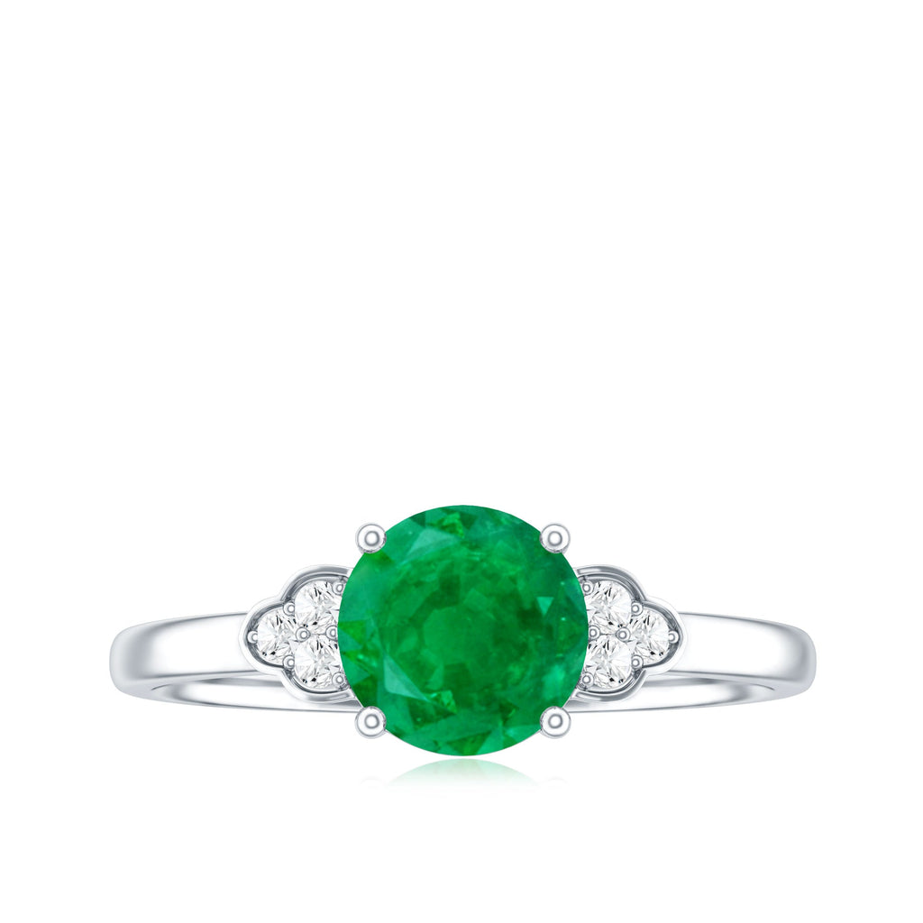Natural Solitaire Emerald Engagement Ring with Diamond Trio
