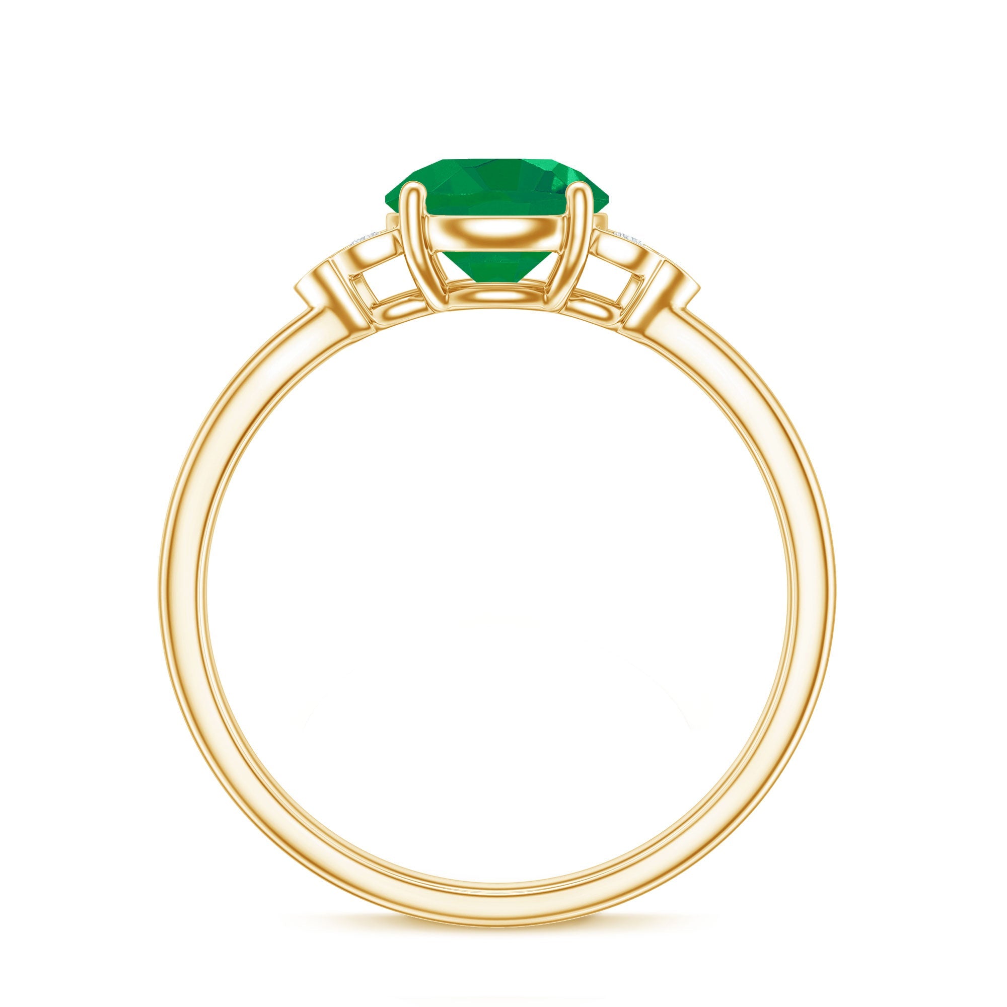 Natural Solitaire Emerald Engagement Ring with Diamond Trio