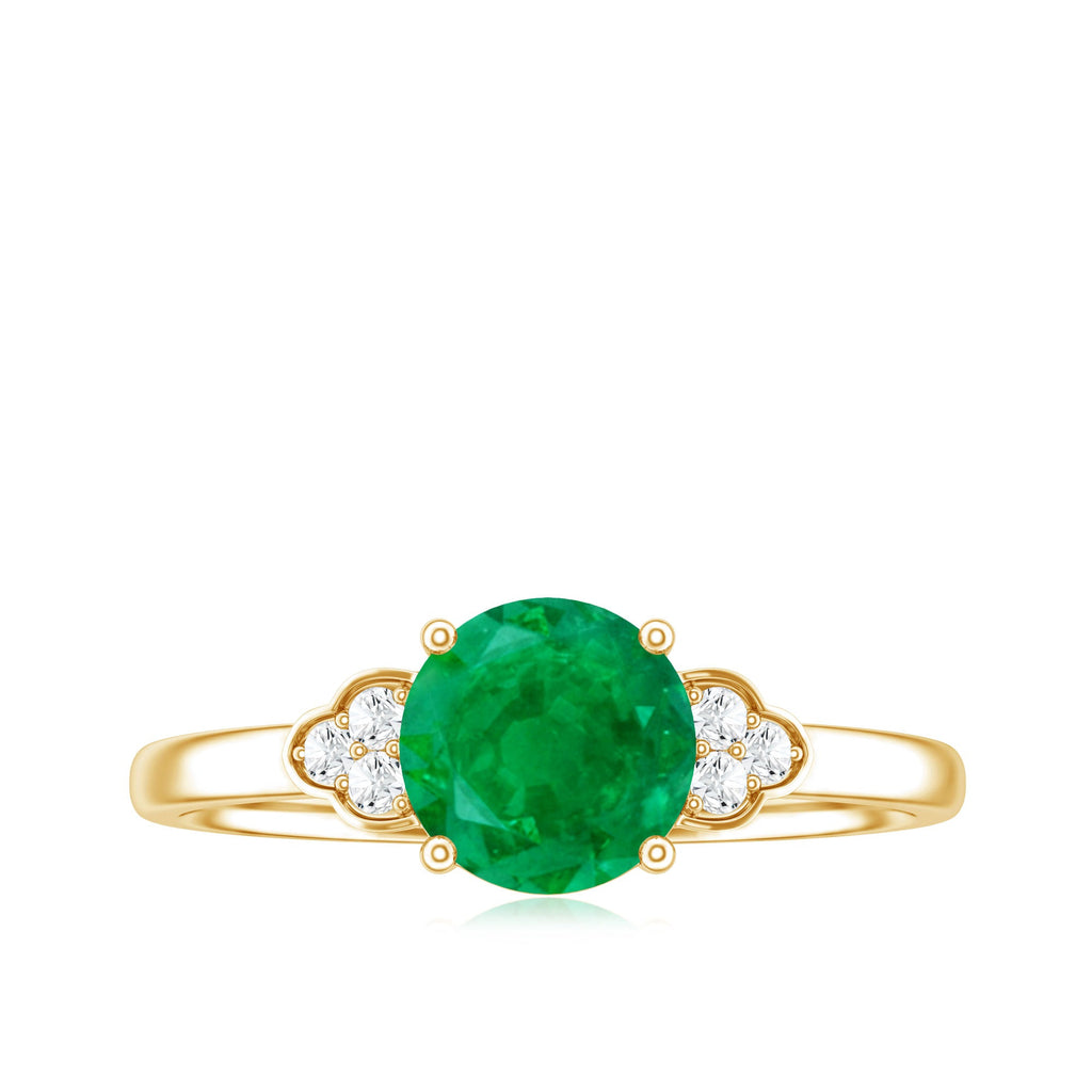 Natural Solitaire Emerald Engagement Ring with Diamond Trio