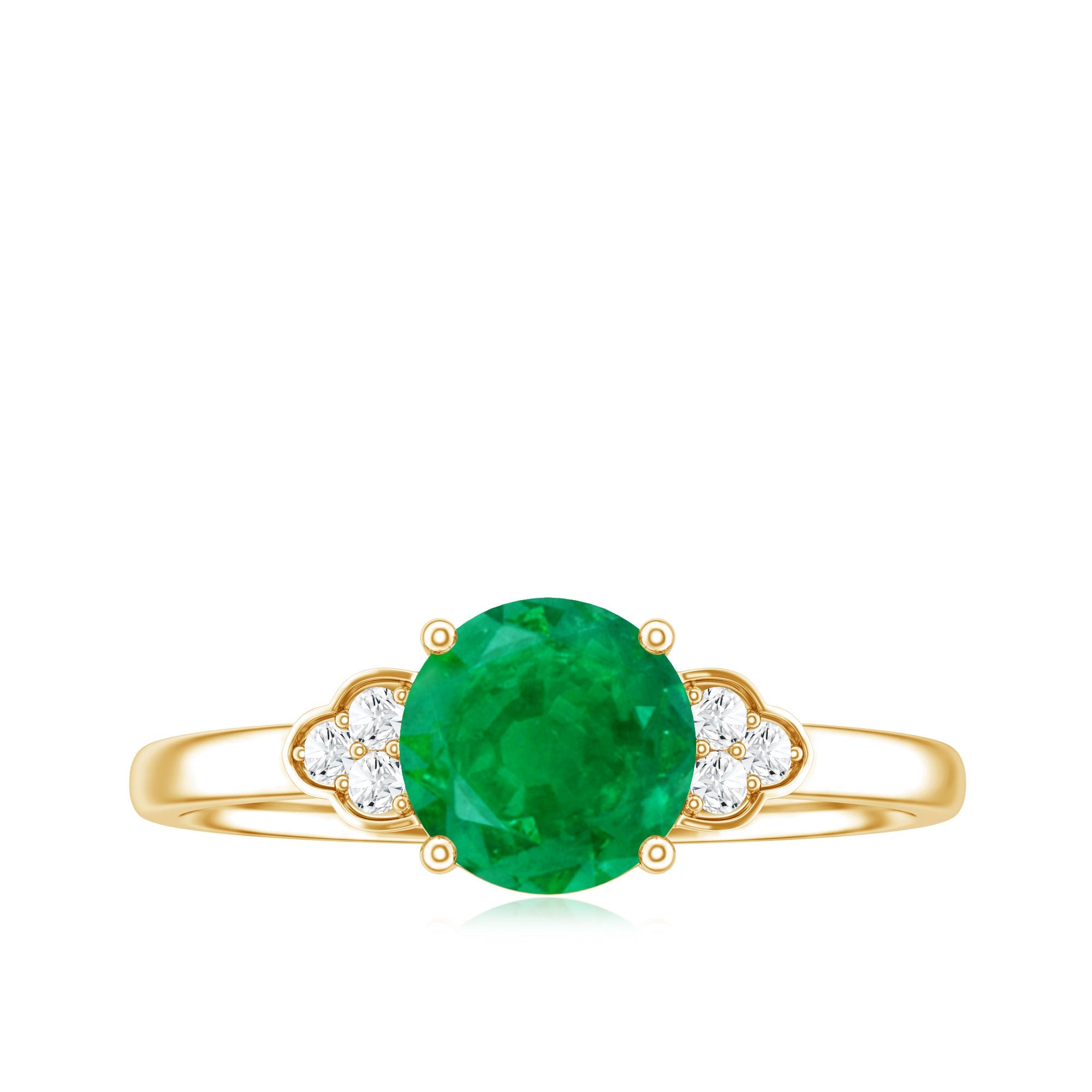 Natural Solitaire Emerald Engagement Ring with Diamond Trio