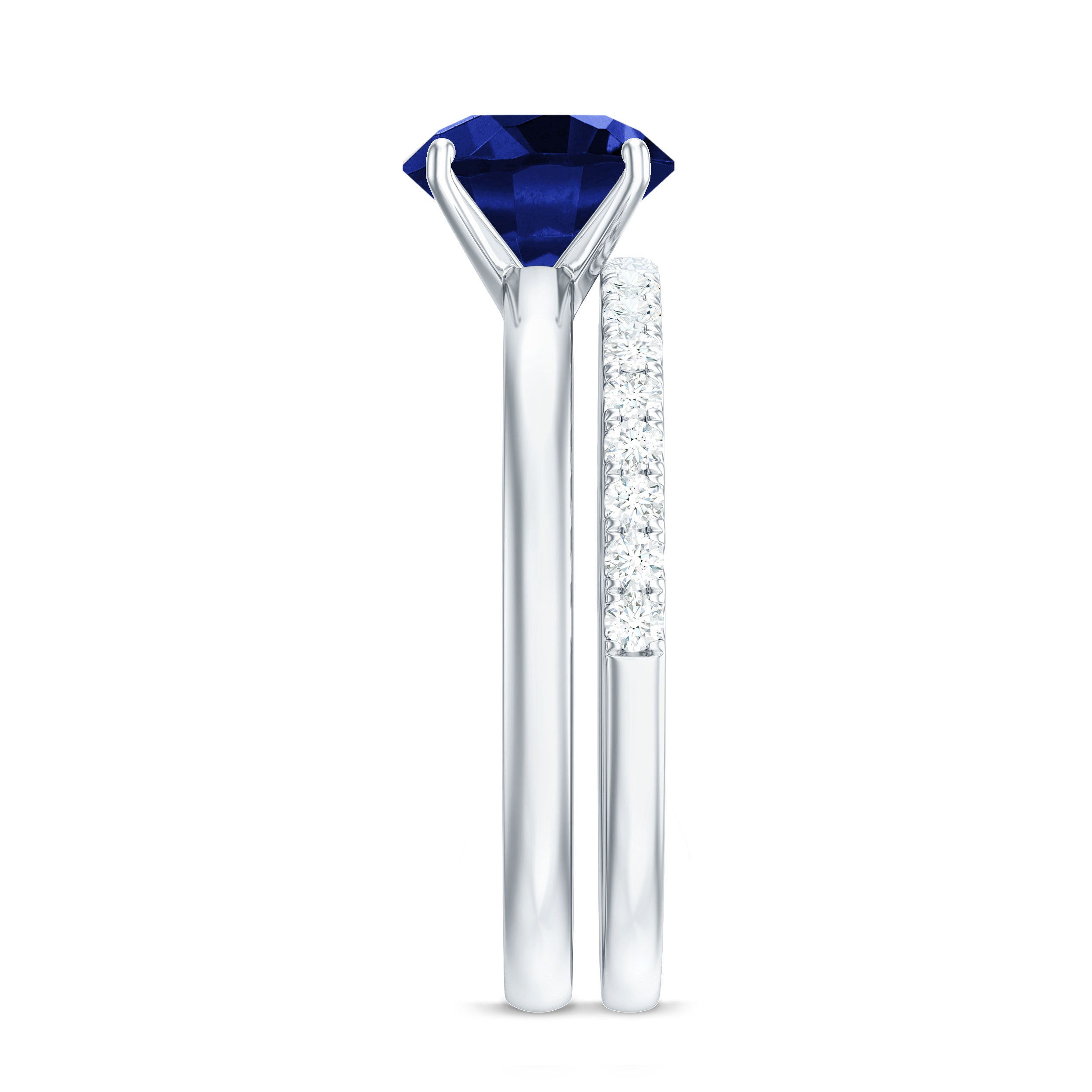 2.7 Carat Round Shape Lab Created Blue Sapphire Solitaire Wedding Ring Set with Diamond Band