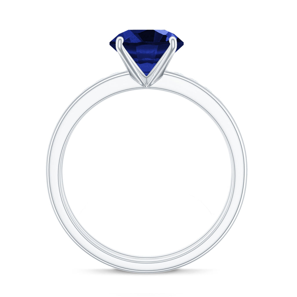 2.7 Carat Round Shape Lab Created Blue Sapphire Solitaire Wedding Ring Set with Diamond Band