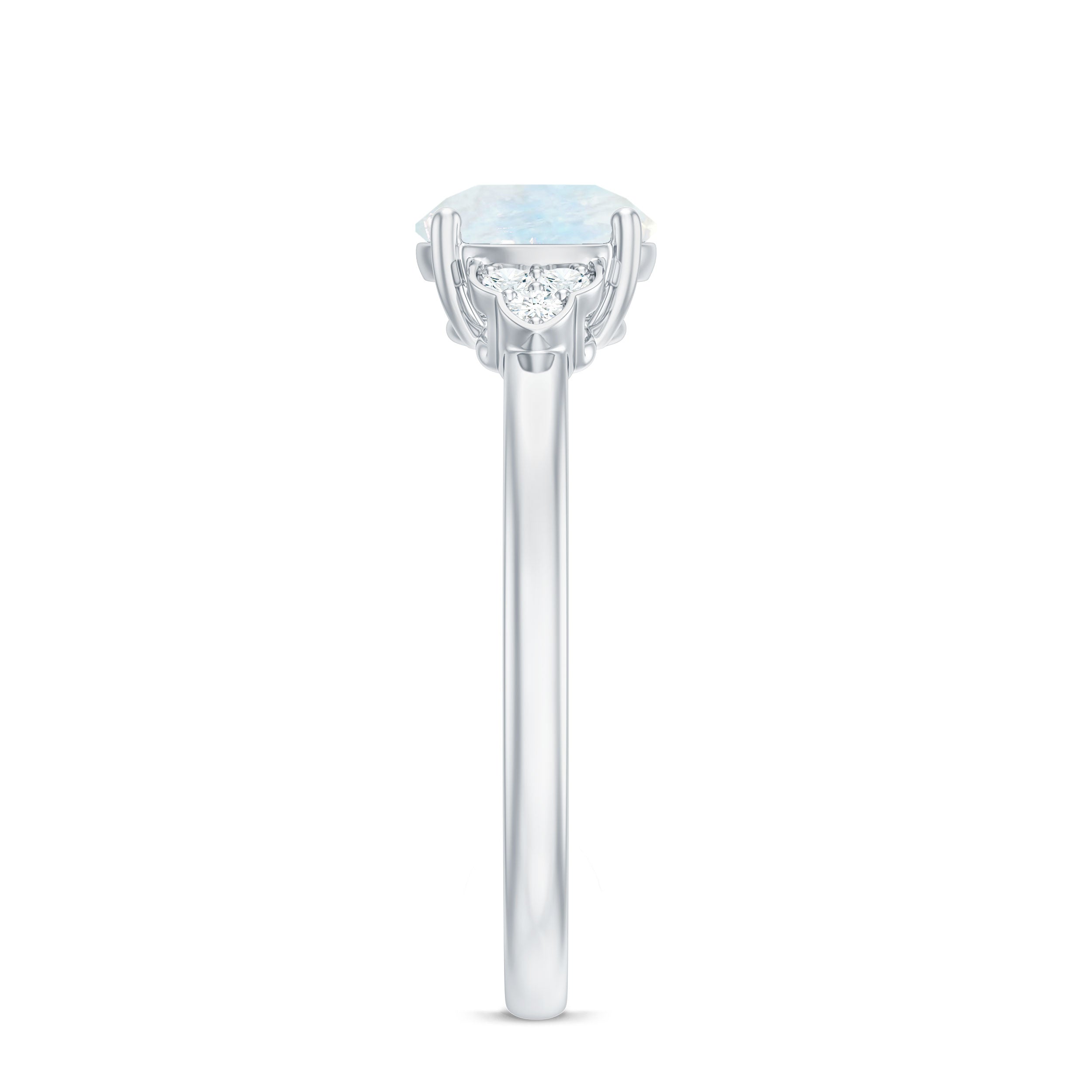 0.8 Carat Moonstone Solitaire Engagement Ring with Diamond Trio