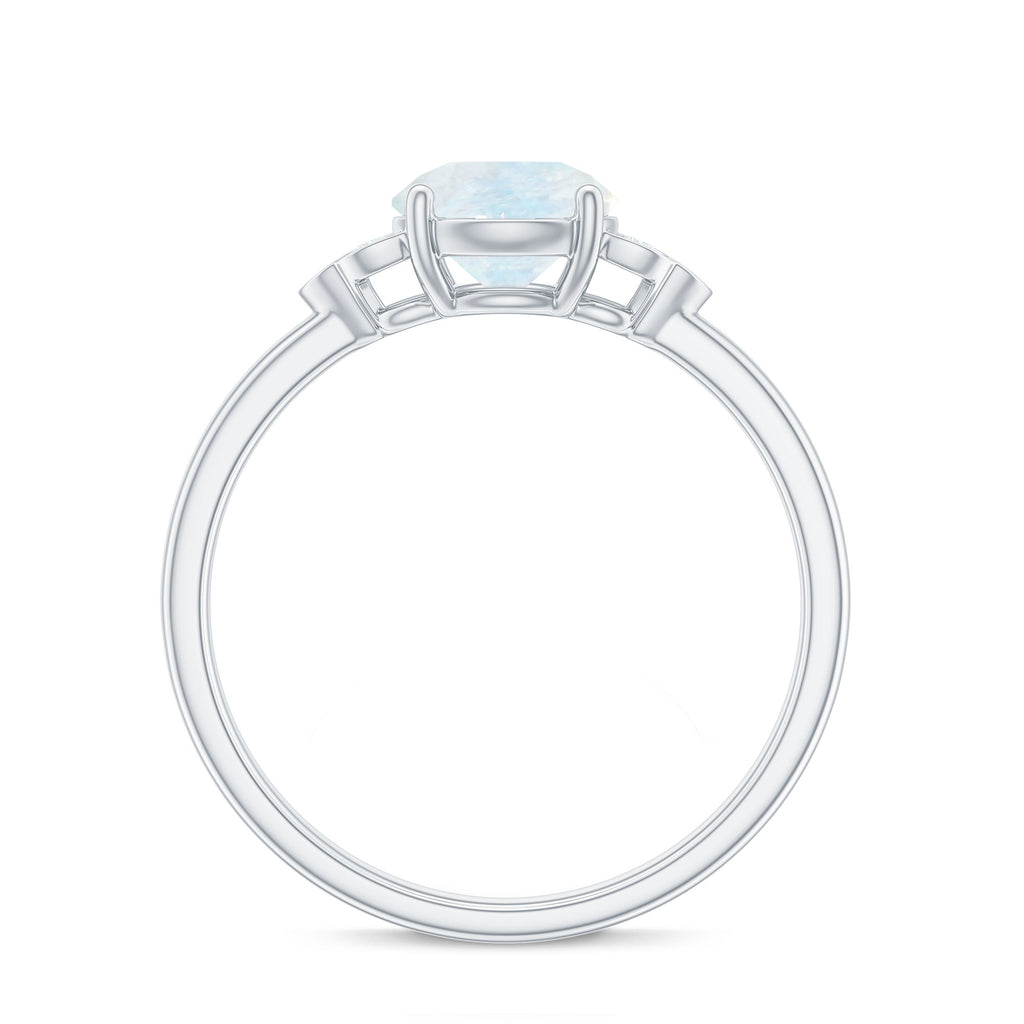 0.8 Carat Moonstone Solitaire Engagement Ring with Diamond Trio