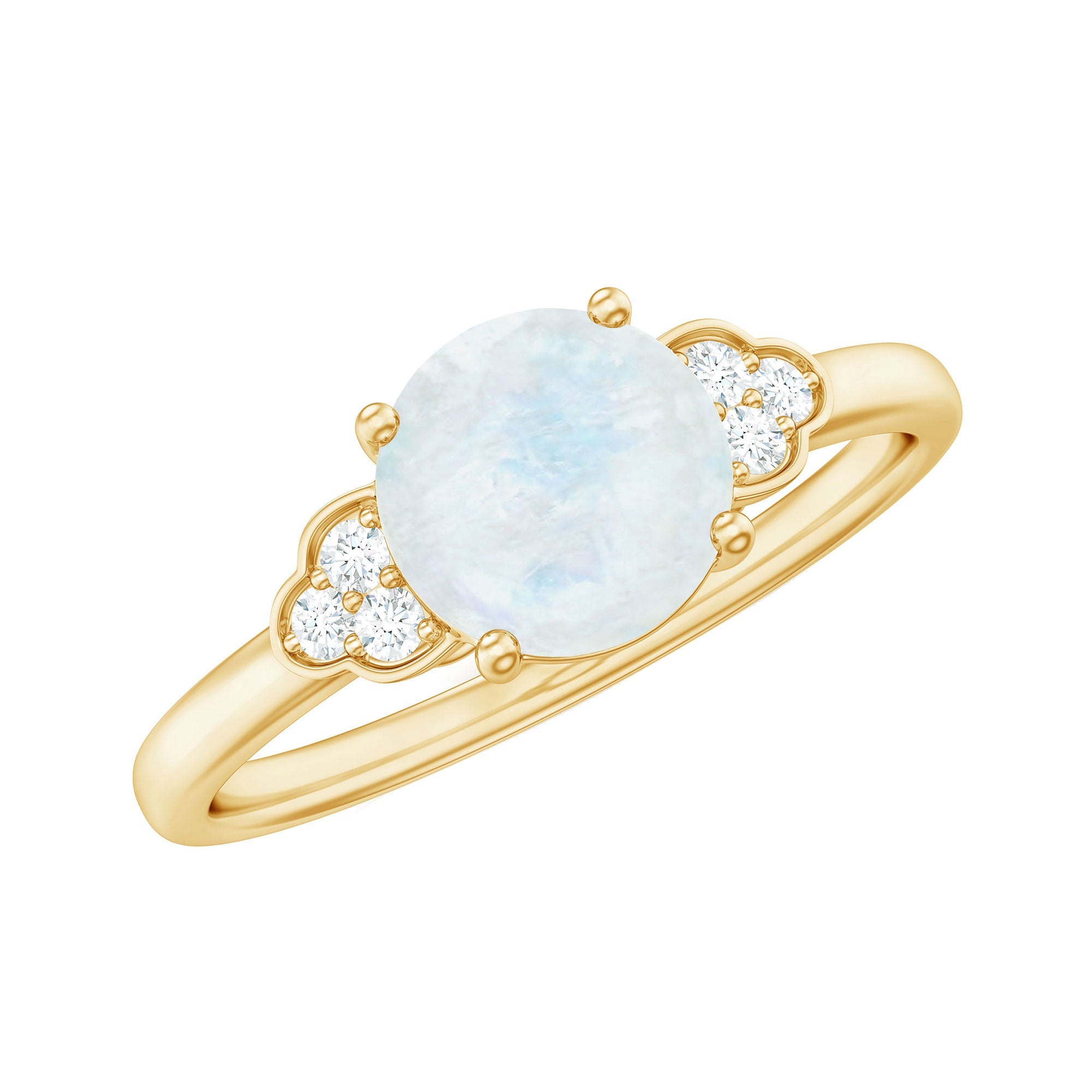 0.8 Carat Moonstone Solitaire Engagement Ring with Diamond Trio