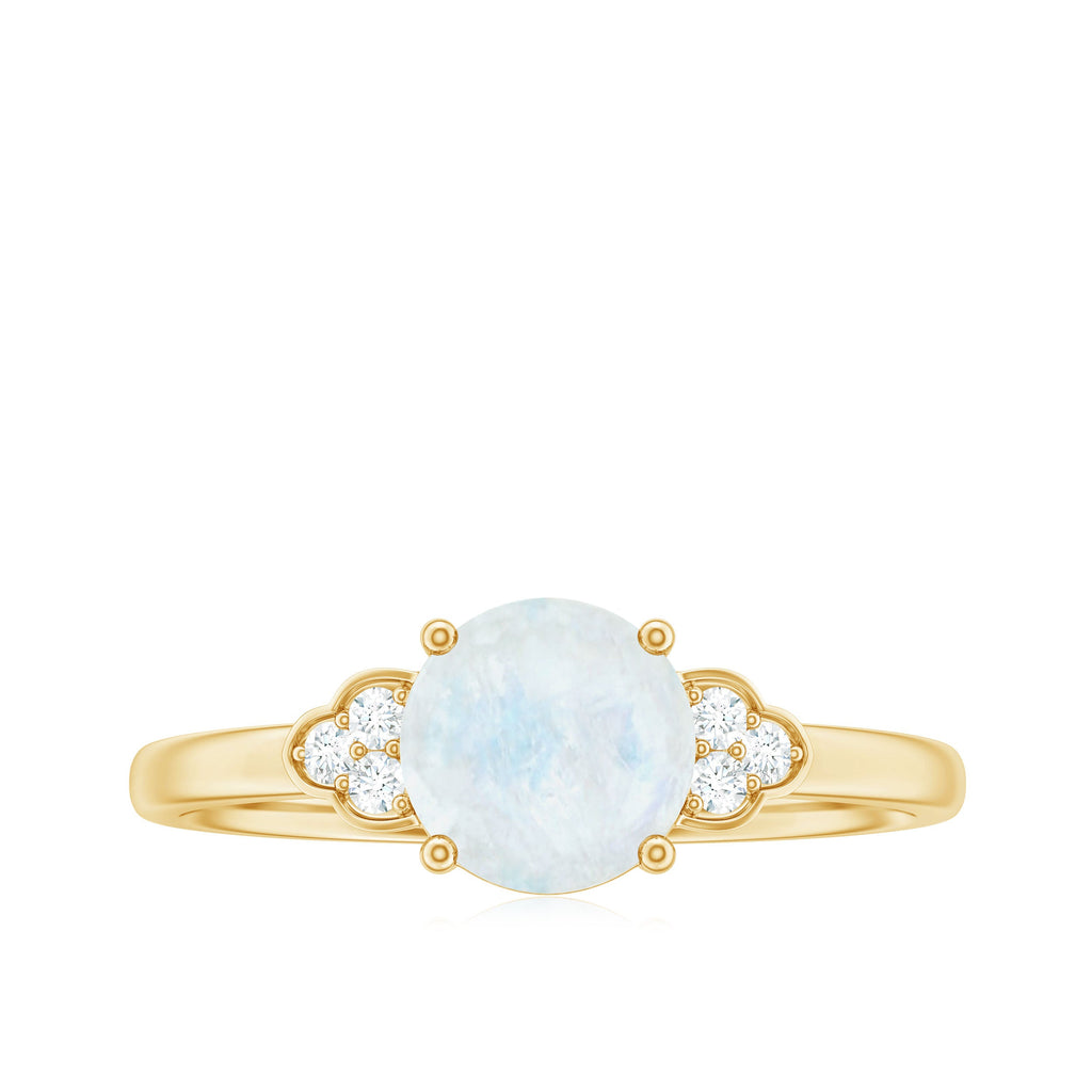 0.8 Carat Moonstone Solitaire Engagement Ring with Diamond Trio