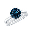 2 Carat Round London Blue Topaz Solitaire Engagement Ring with Diamond Band