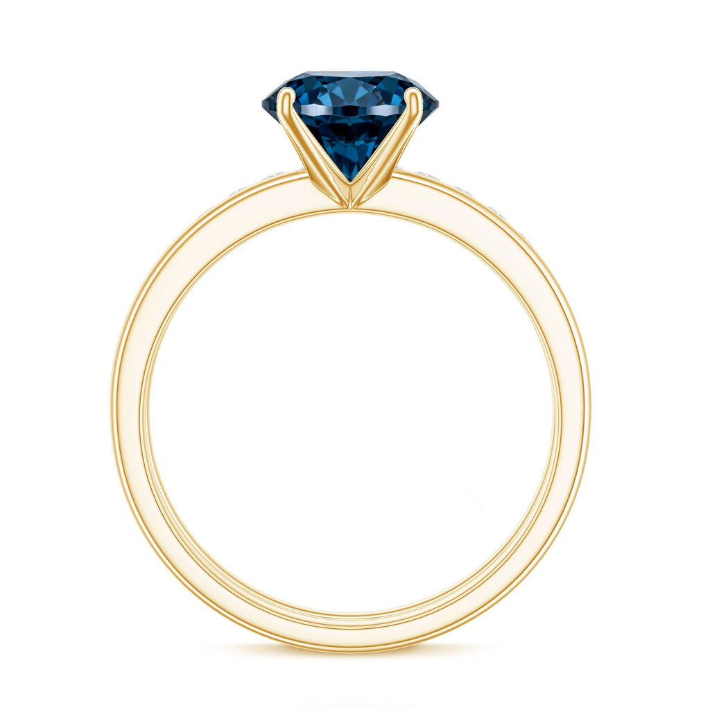 2 Carat Round London Blue Topaz Solitaire Engagement Ring with Diamond Band