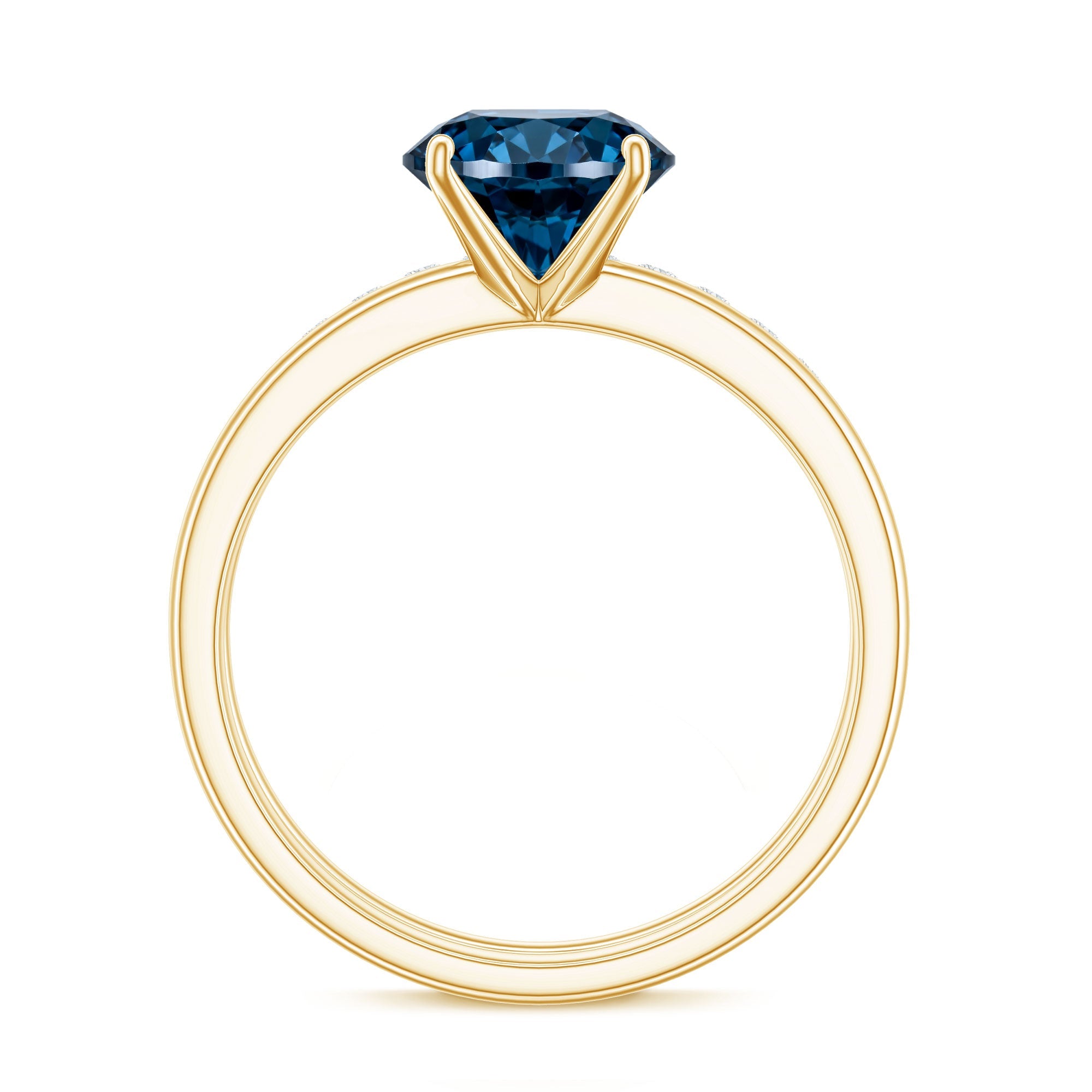 2 Carat Round London Blue Topaz Solitaire Engagement Ring with Diamond Band
