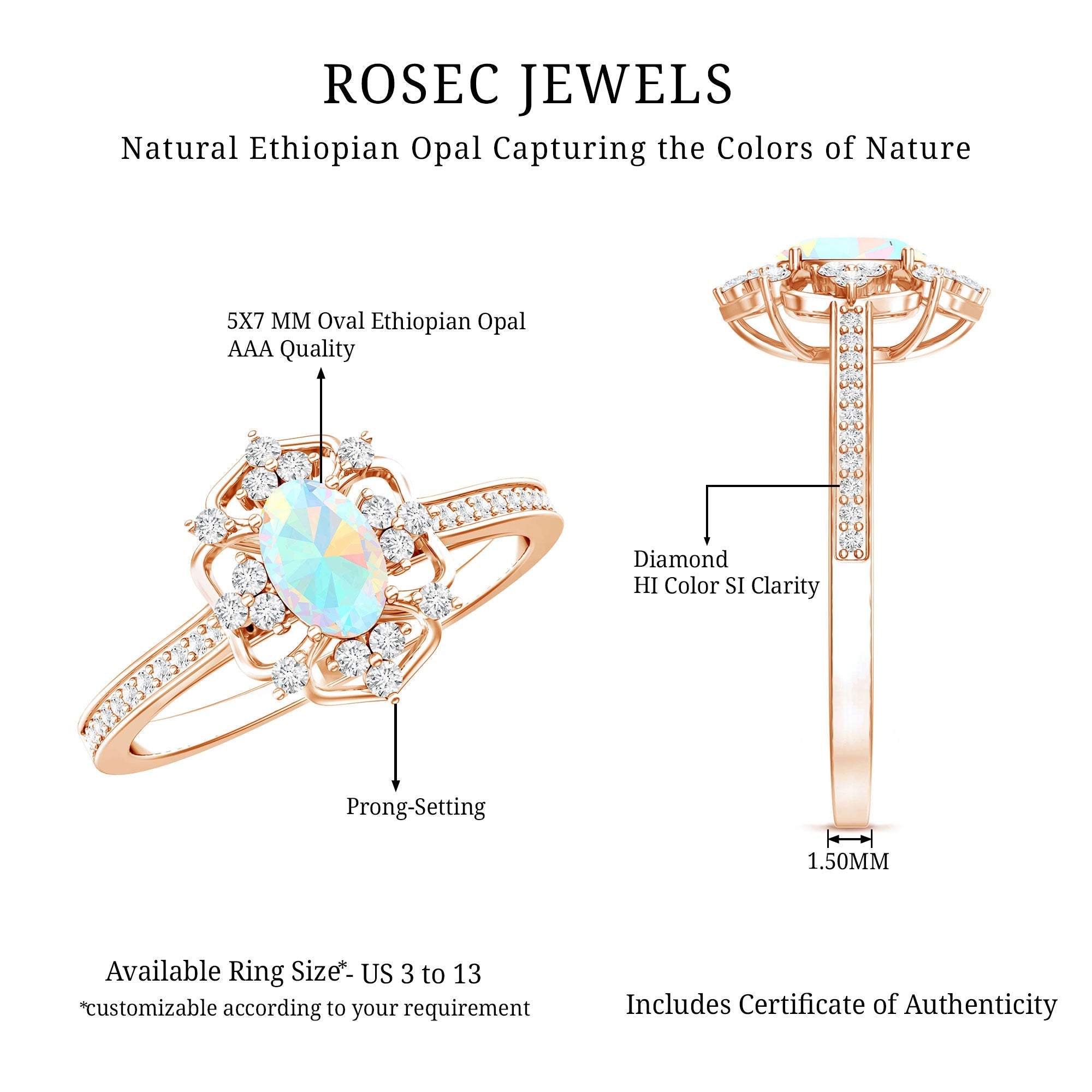 Natural Oval Ethiopian Rainbow Opal Vintage Looking Engagement Ring with Diamond