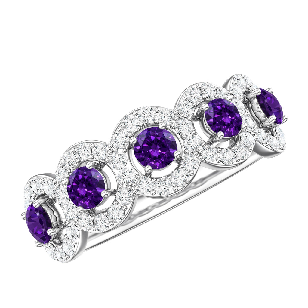 Natural Amethyst Diamond Half Eternity Band Ring for Women