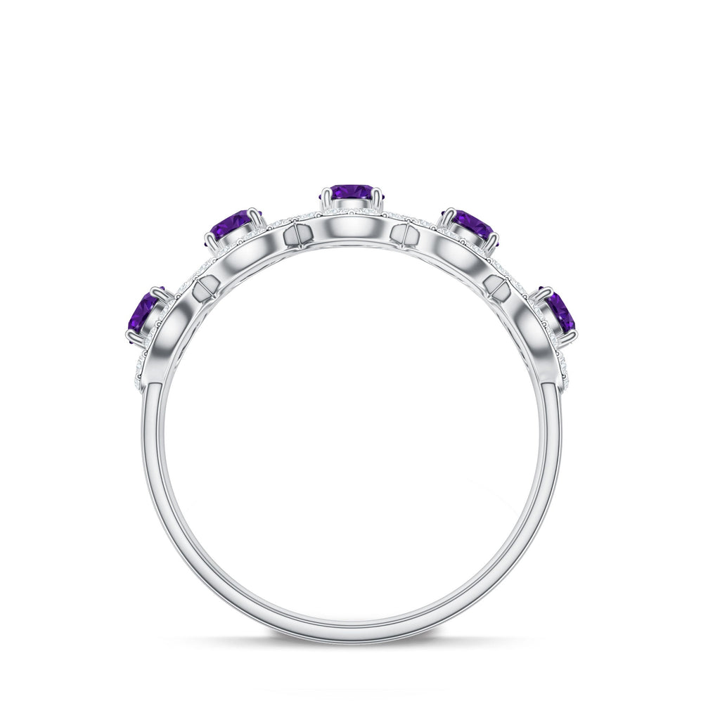 Natural Amethyst Diamond Half Eternity Band Ring for Women