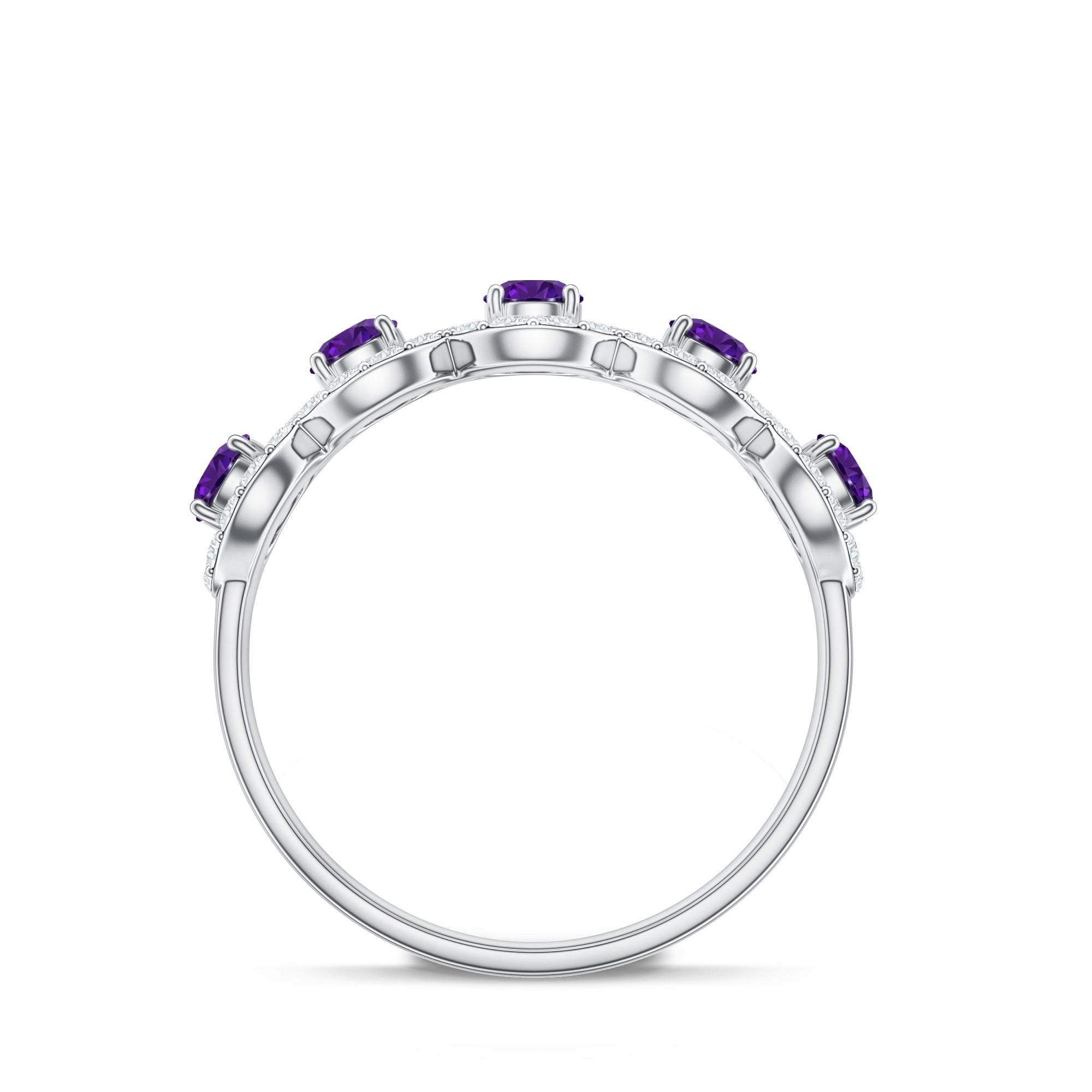Natural Amethyst Diamond Half Eternity Band Ring for Women