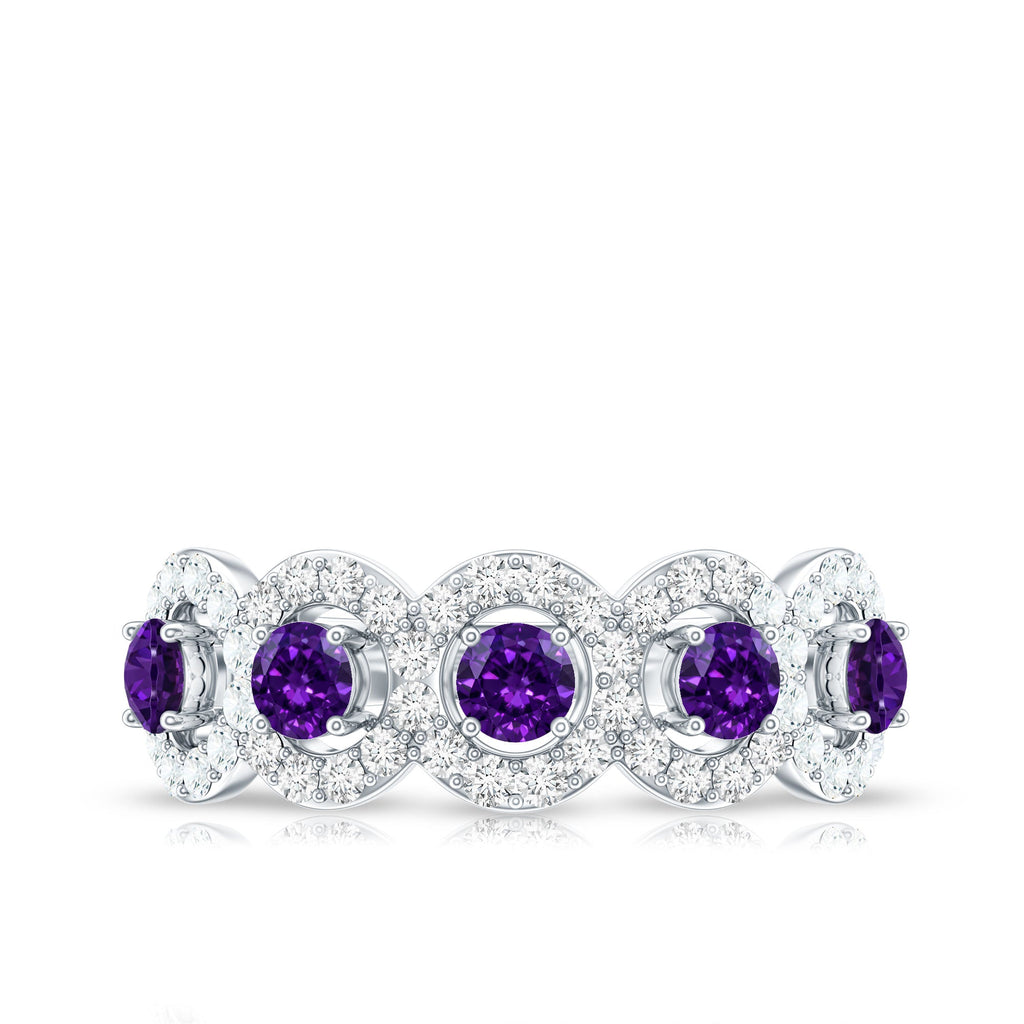 Natural Amethyst Diamond Half Eternity Band Ring for Women