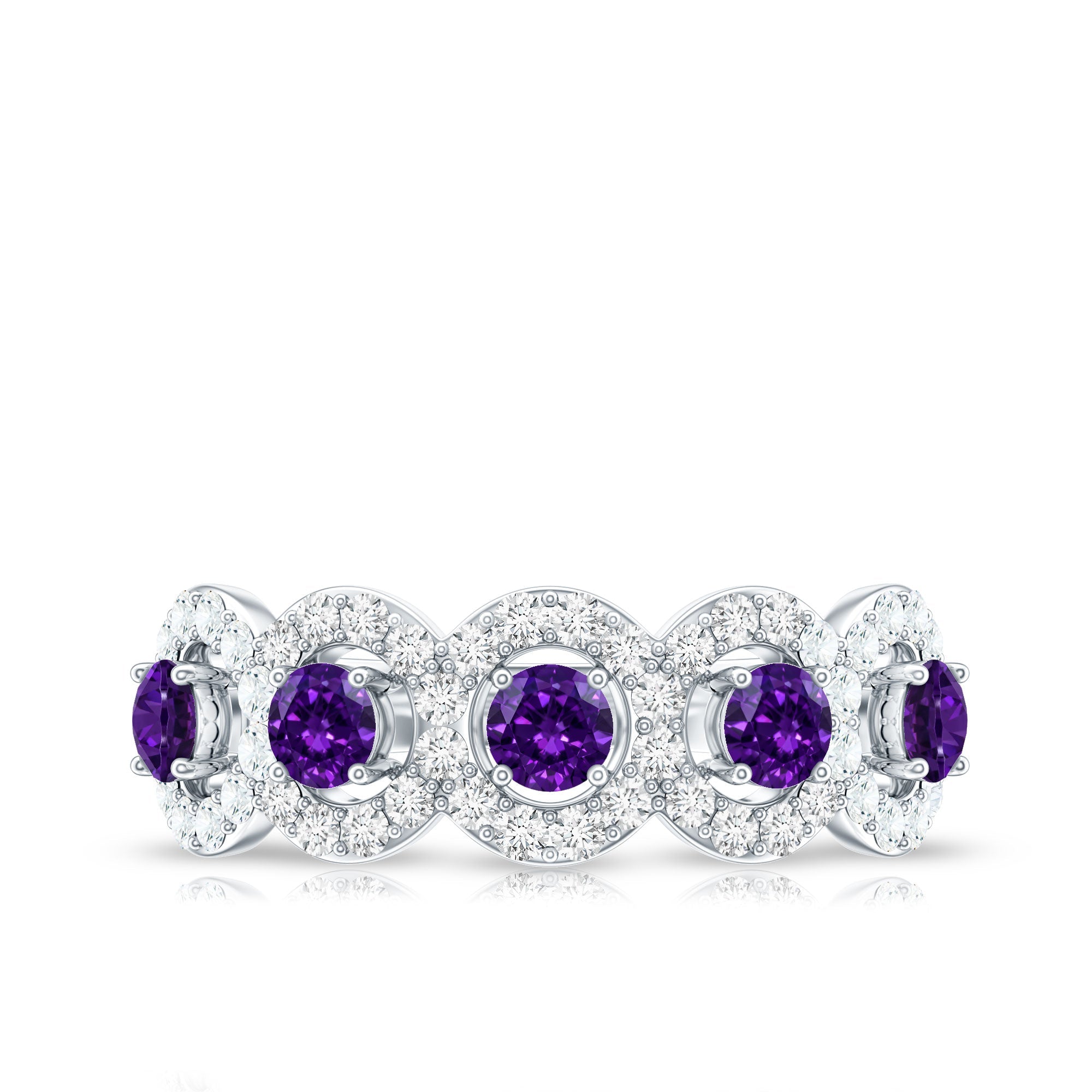 Natural Amethyst Diamond Half Eternity Band Ring for Women