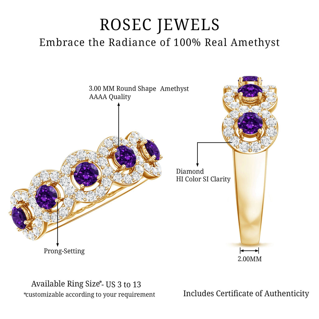 Natural Amethyst Diamond Half Eternity Band Ring for Women