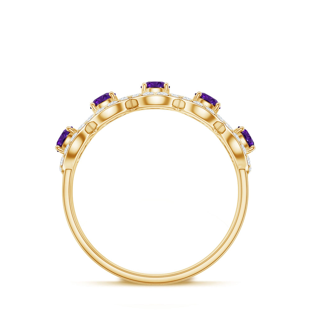 Natural Amethyst Diamond Half Eternity Band Ring for Women