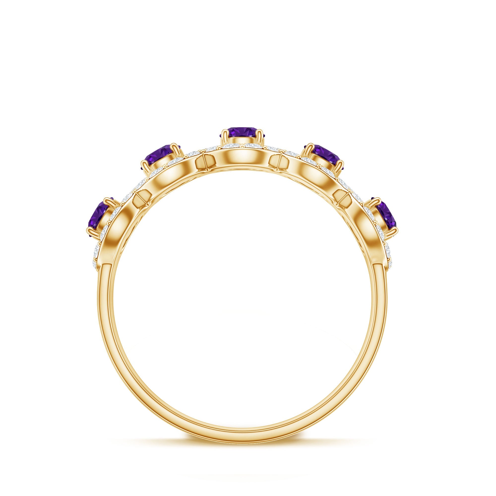 Natural Amethyst Diamond Half Eternity Band Ring for Women