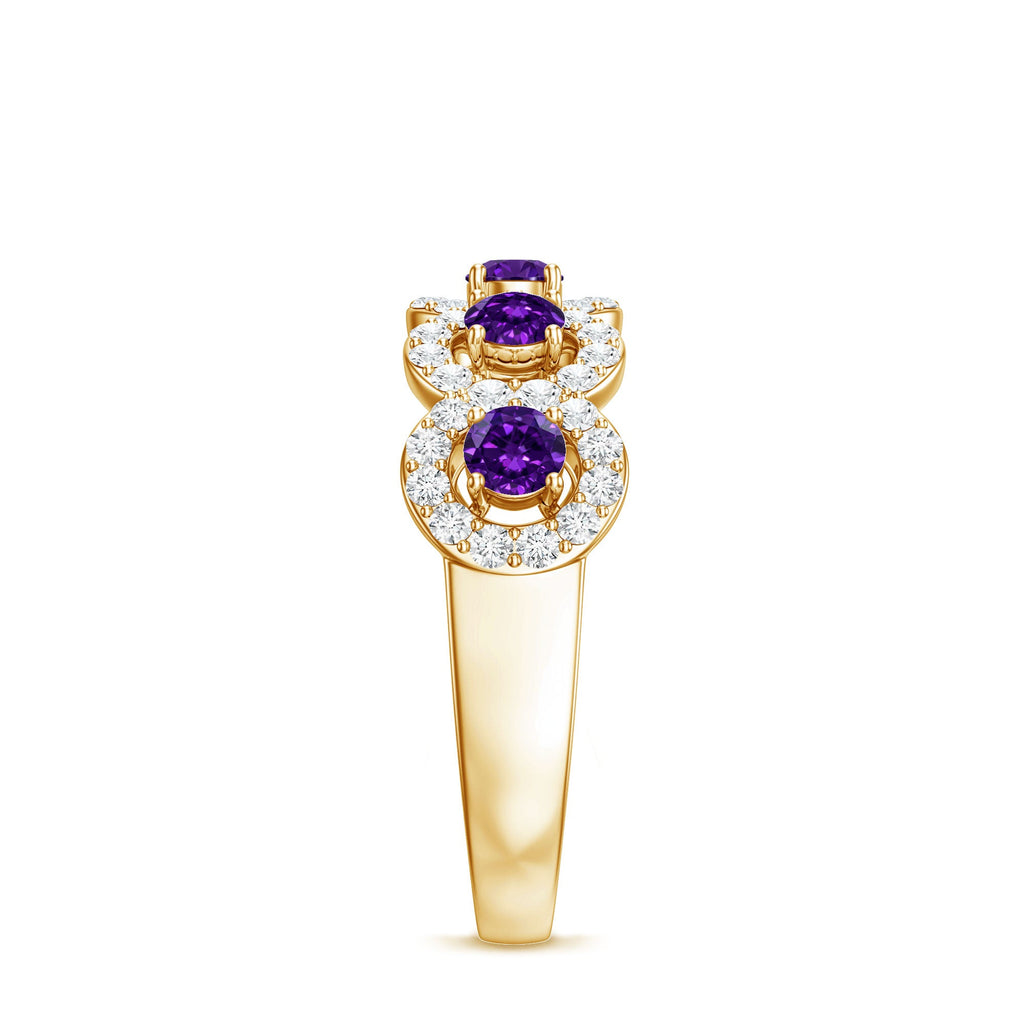 Natural Amethyst Diamond Half Eternity Band Ring for Women