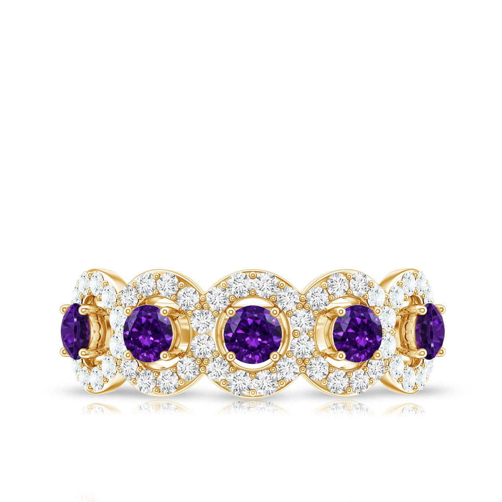 Natural Amethyst Diamond Half Eternity Band Ring for Women