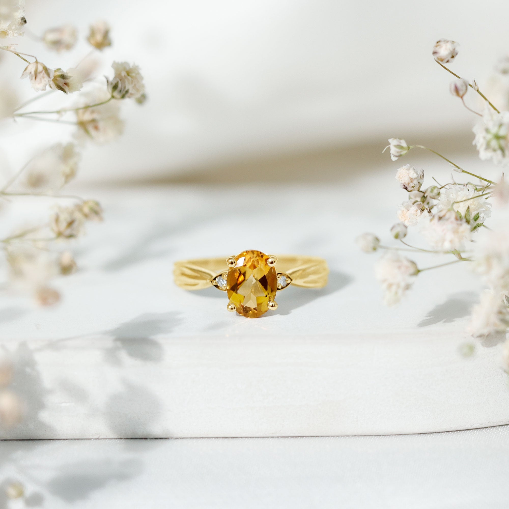 1 Carat Oval Cut Citrine Solitaire Engagement Ring with Diamond