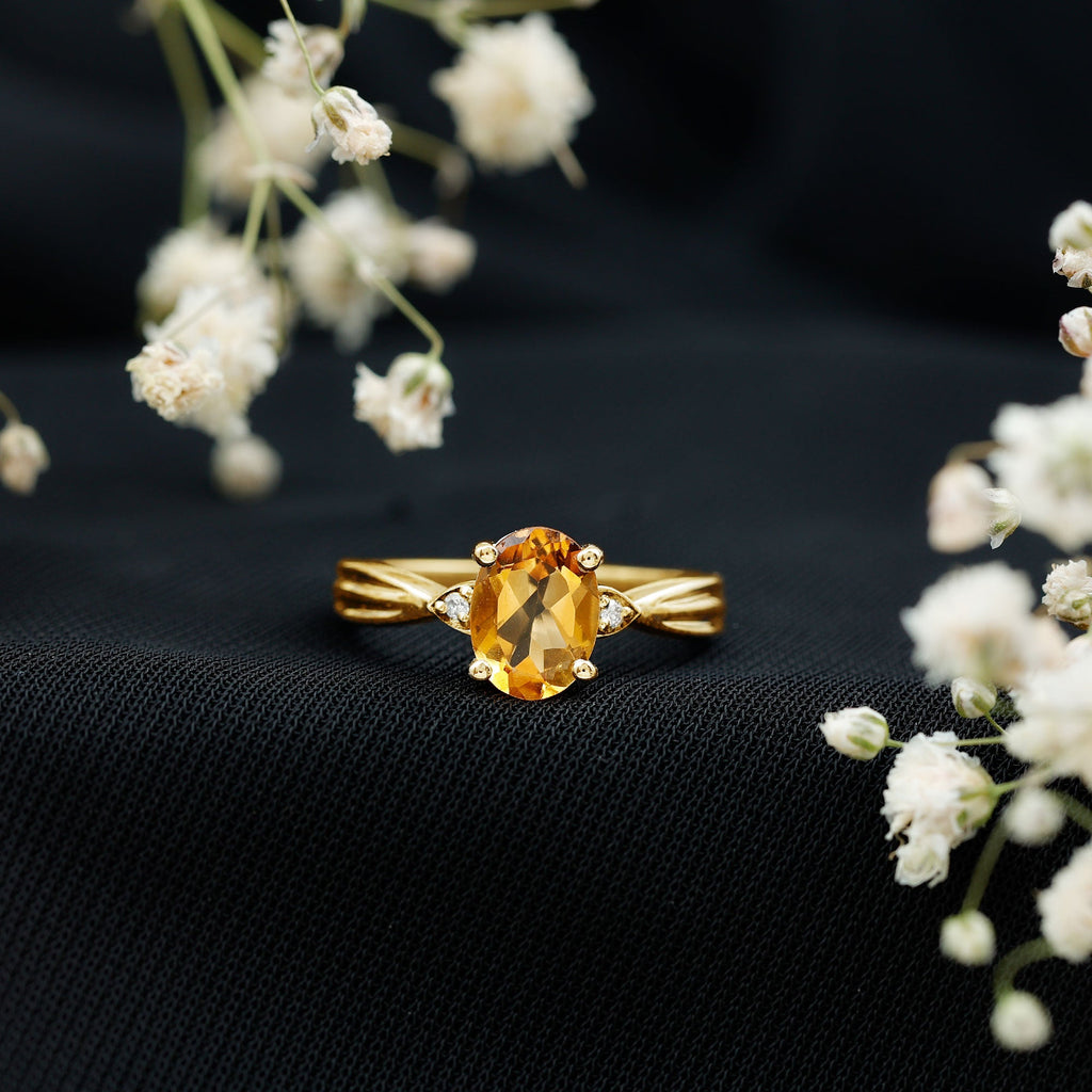 1 Carat Oval Cut Citrine Solitaire Engagement Ring with Diamond