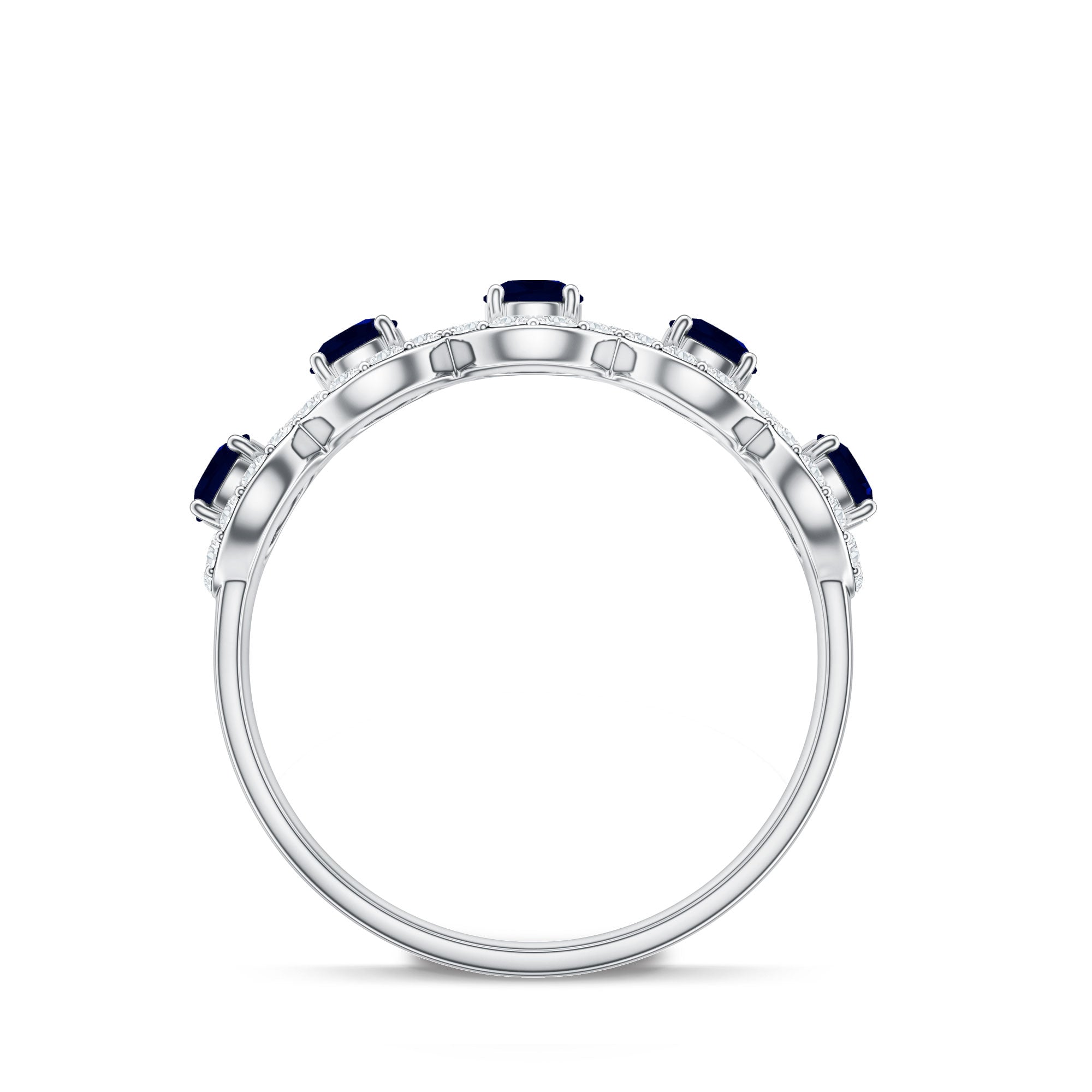 Classic Blue Sapphire Half Eternity Anniversary Ring with Diamond