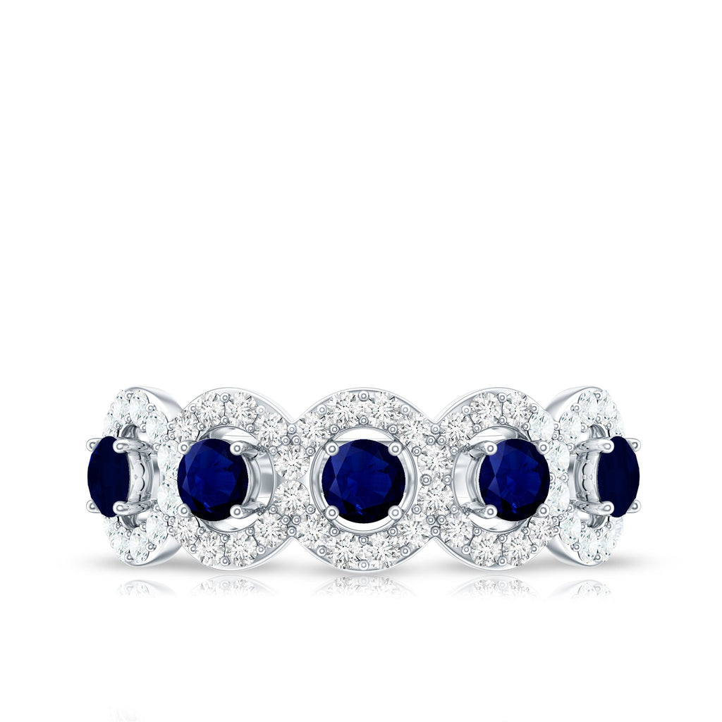 Classic Blue Sapphire Half Eternity Anniversary Ring with Diamond