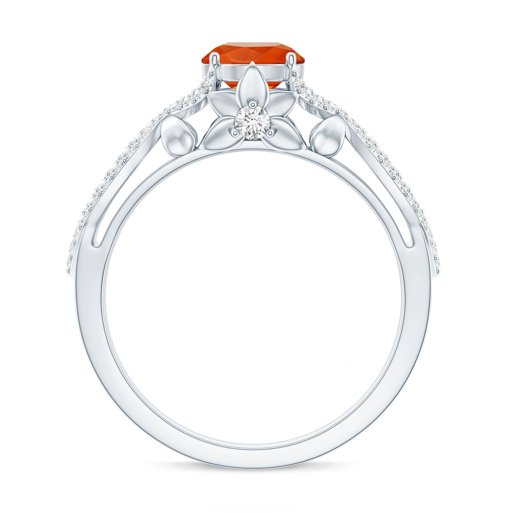 0.7 Carat Fire Opal Crossover Engagement Ring with Diamond