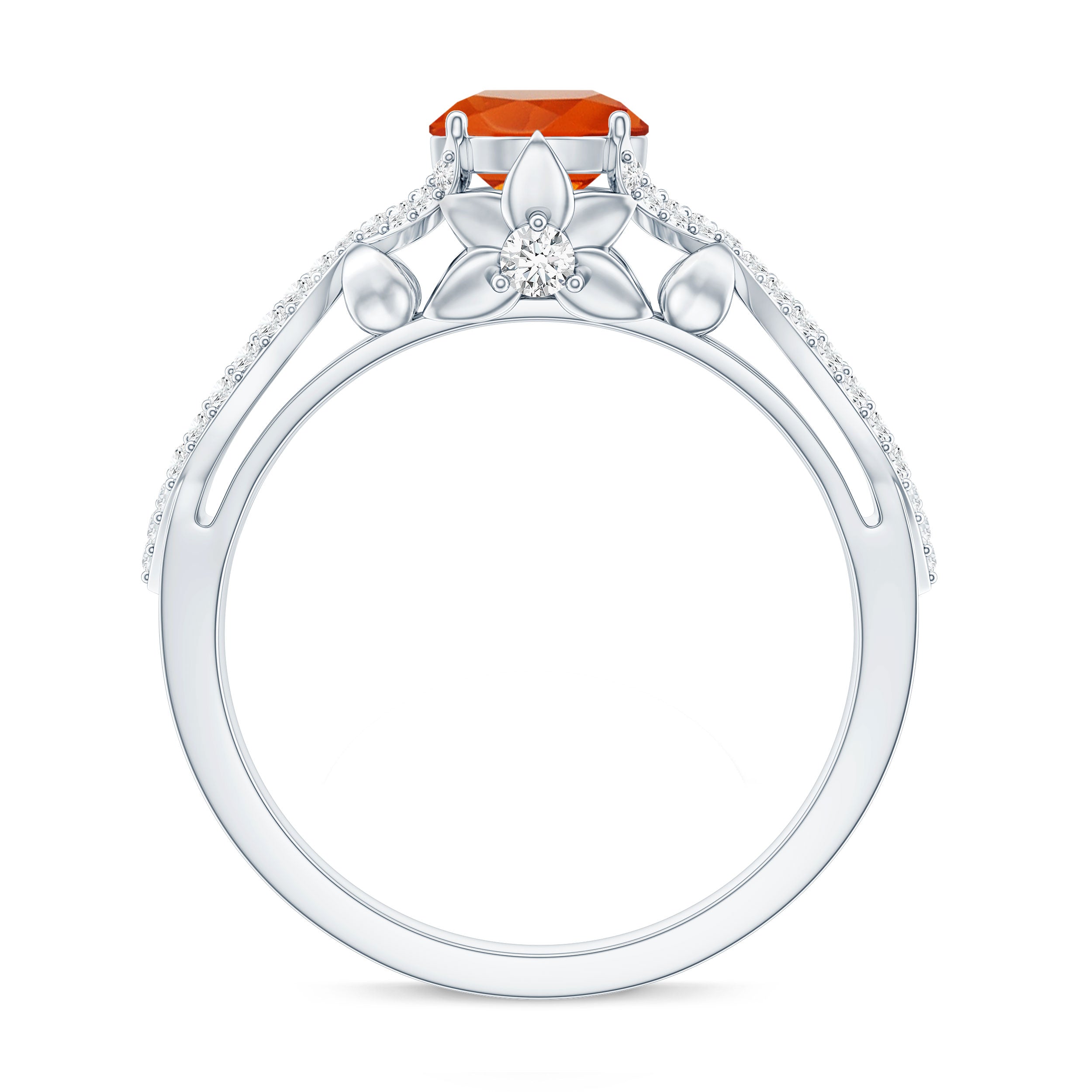0.7 Carat Fire Opal Crossover Engagement Ring with Diamond