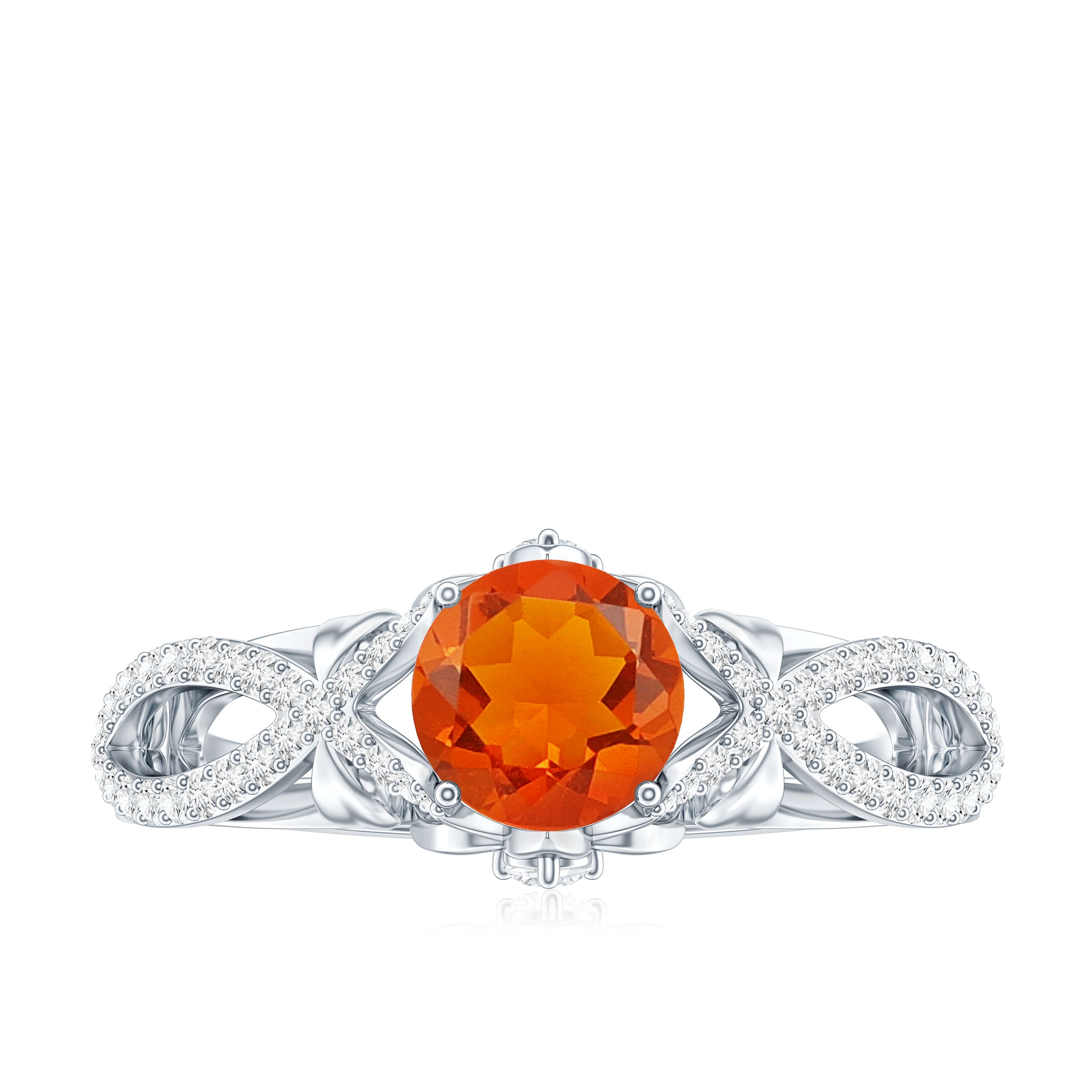 0.7 Carat Fire Opal Crossover Engagement Ring with Diamond