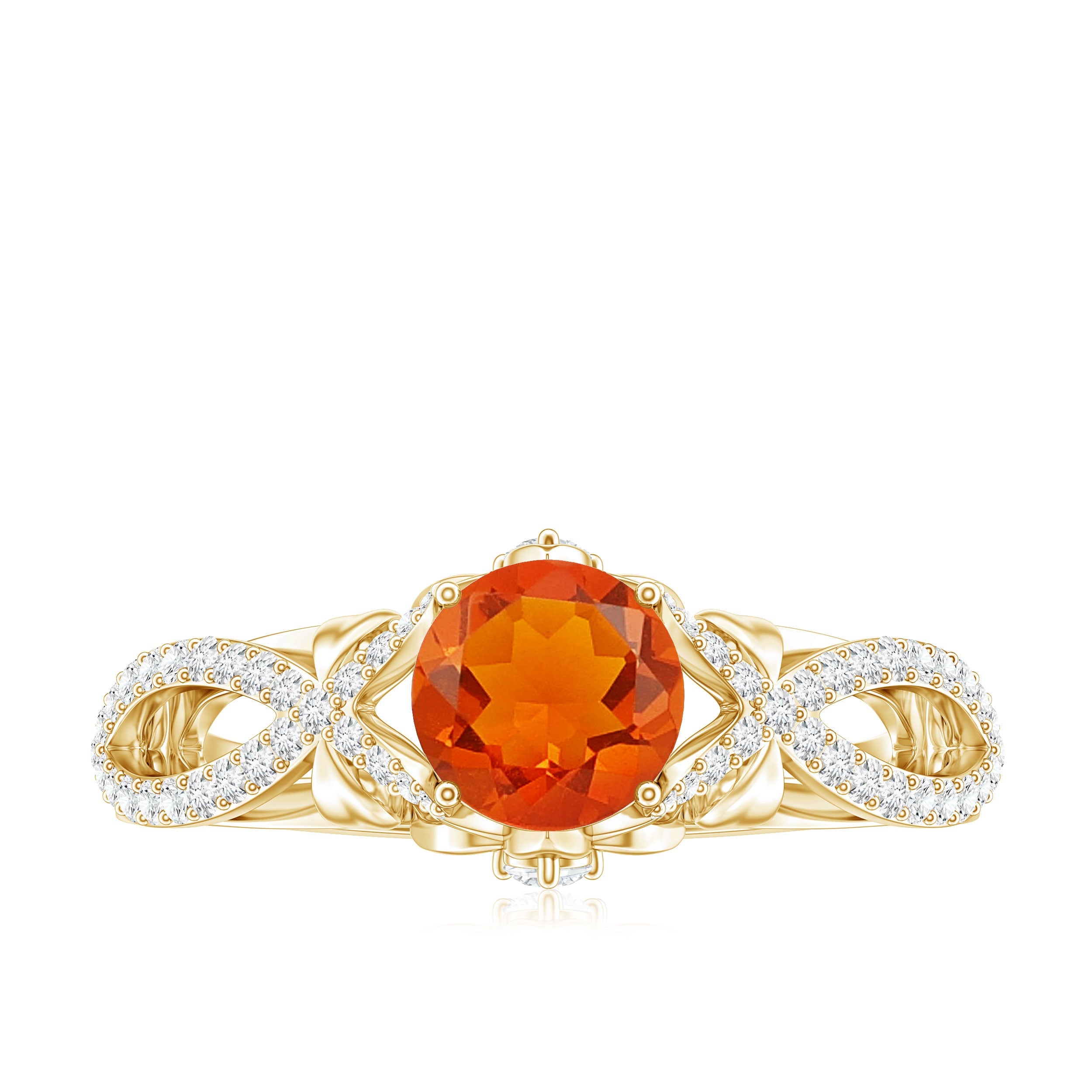 0.7 Carat Fire Opal Crossover Engagement Ring with Diamond