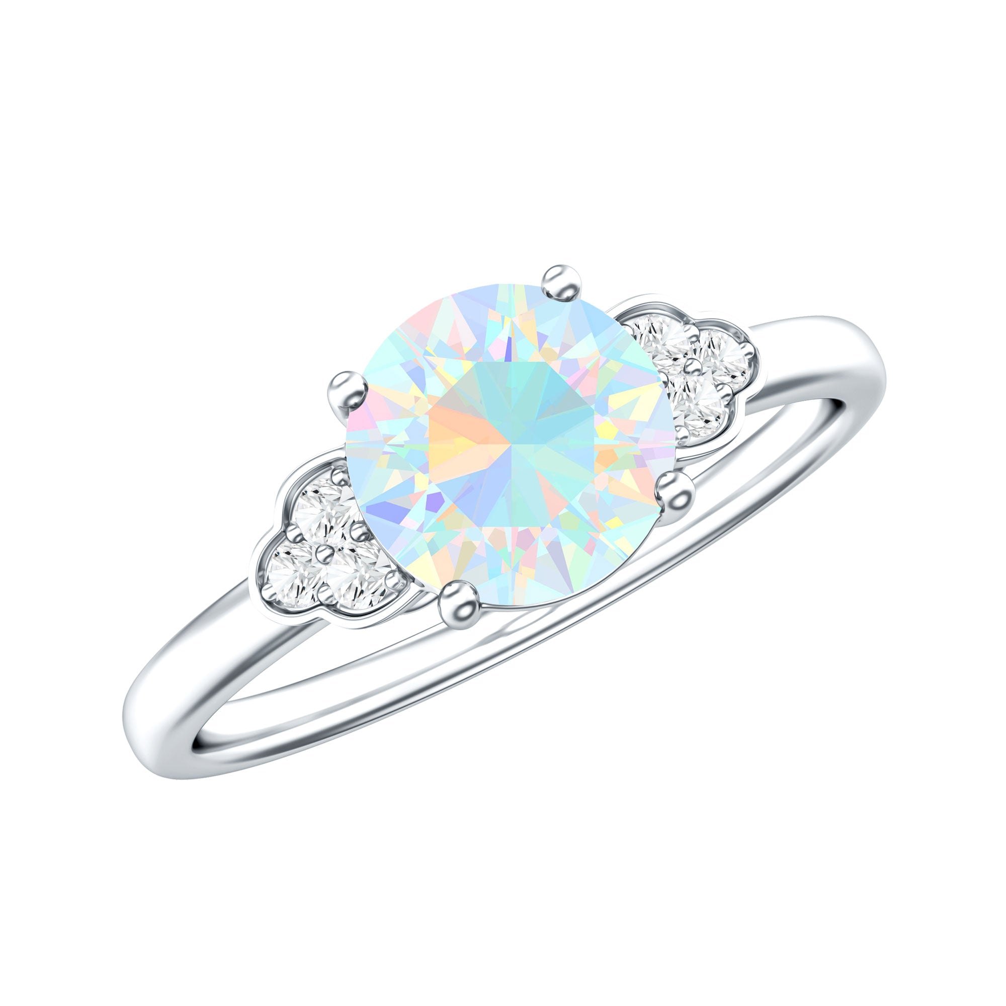 Natural Ethiopian Opal Engagement Ring with Diamond Trio