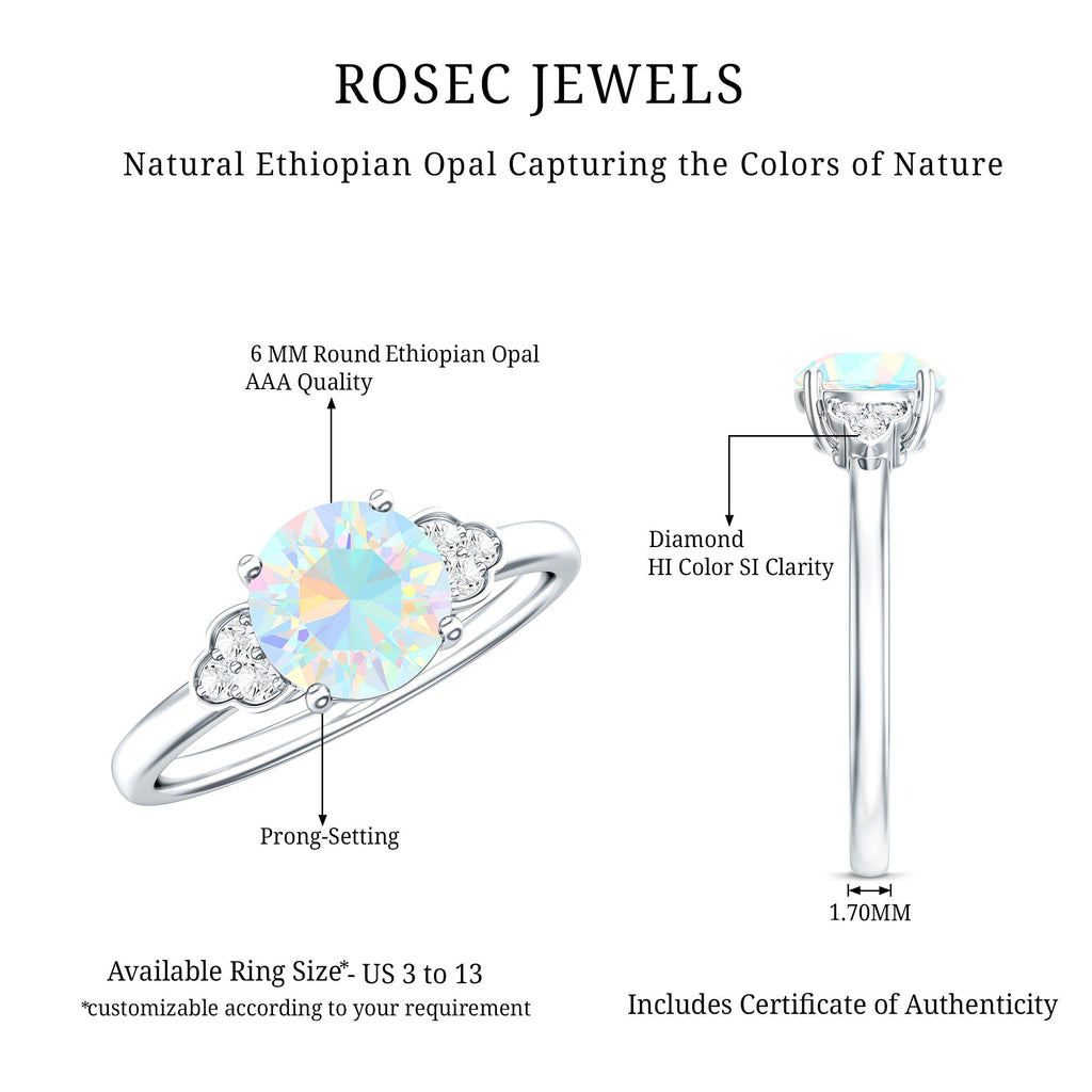 Natural Ethiopian Opal Engagement Ring with Diamond Trio
