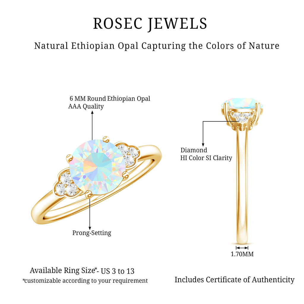 Natural Ethiopian Opal Engagement Ring with Diamond Trio