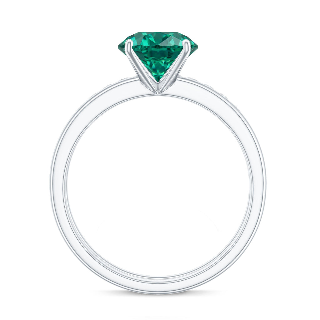Certified Solitaire Lab Grown Emerald Engagement Ring with Diamond Wedding Band