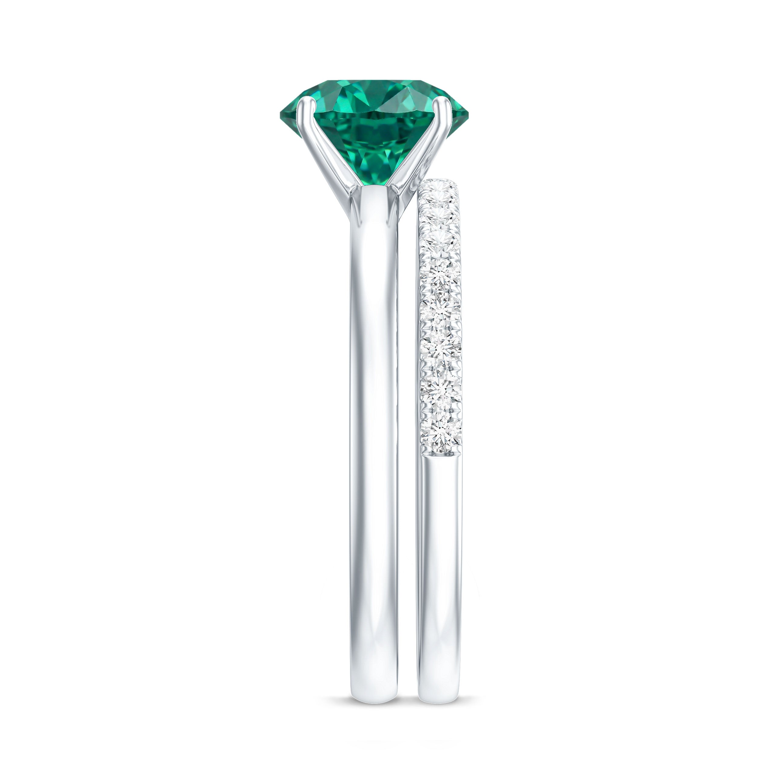 Certified Solitaire Lab Grown Emerald Engagement Ring with Diamond Wedding Band