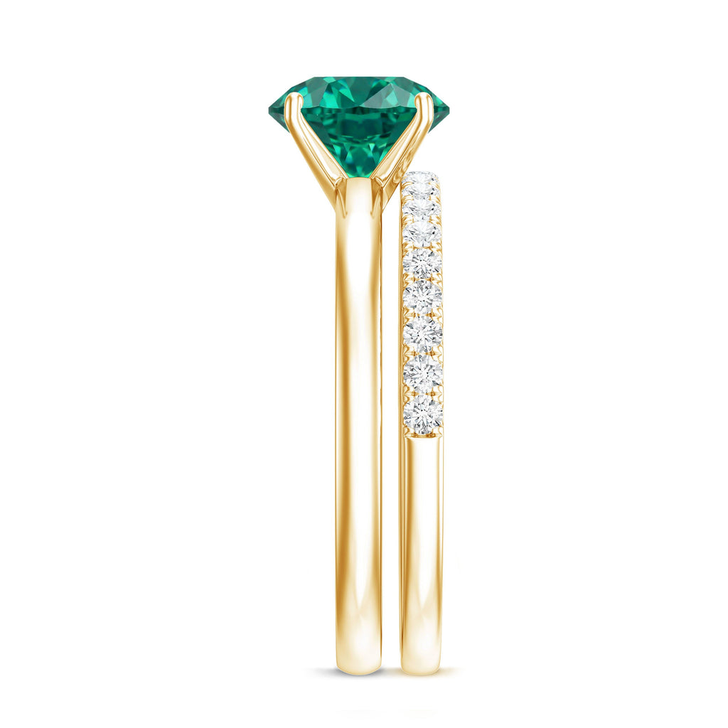 Certified Solitaire Lab Grown Emerald Engagement Ring with Diamond Wedding Band