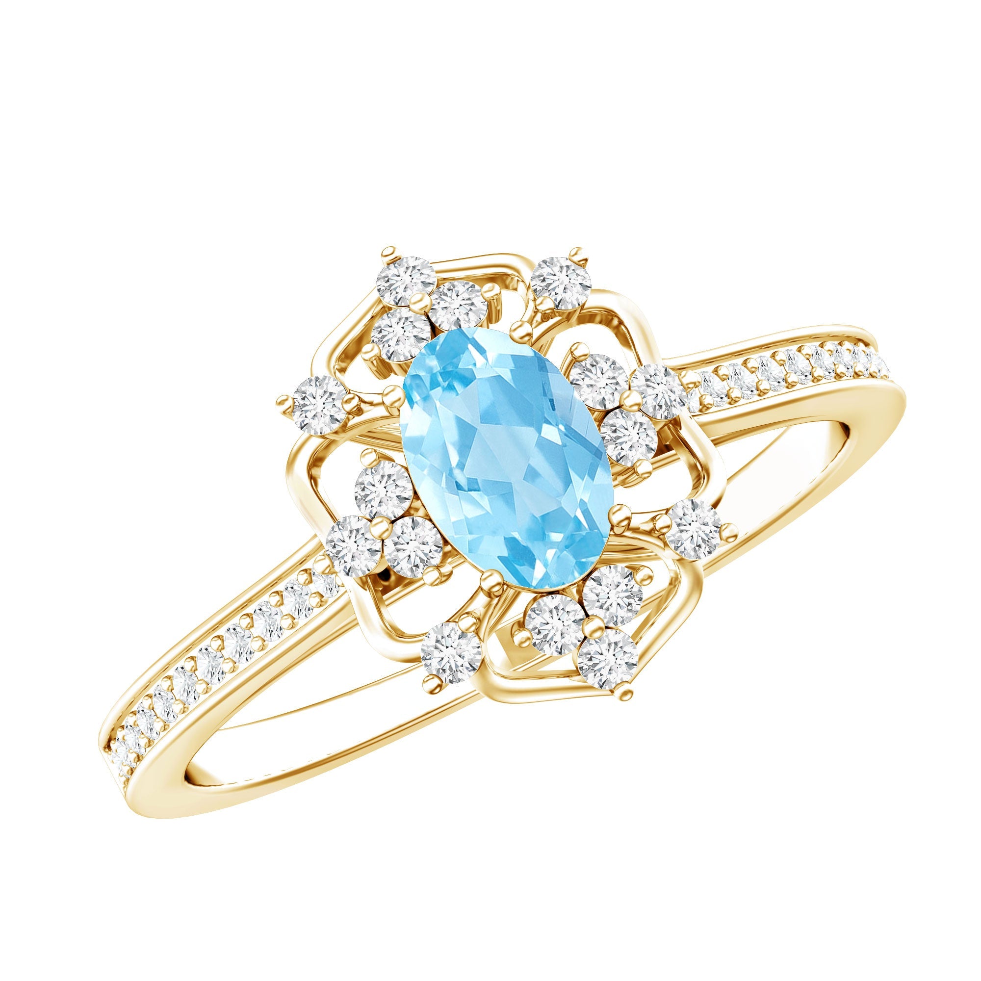 Real Vintage Aquamarine and Diamond Engagement Ring with Certificate