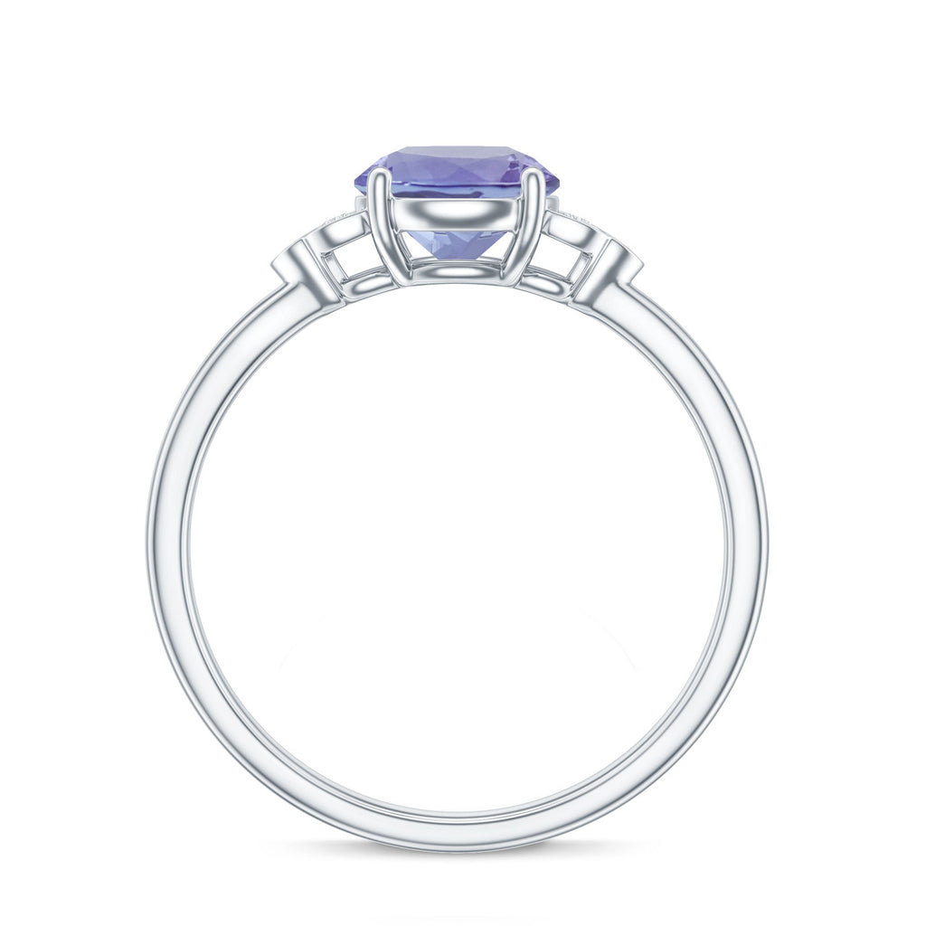 Natural Tanzanite Engagement Ring with Trio of Diamond