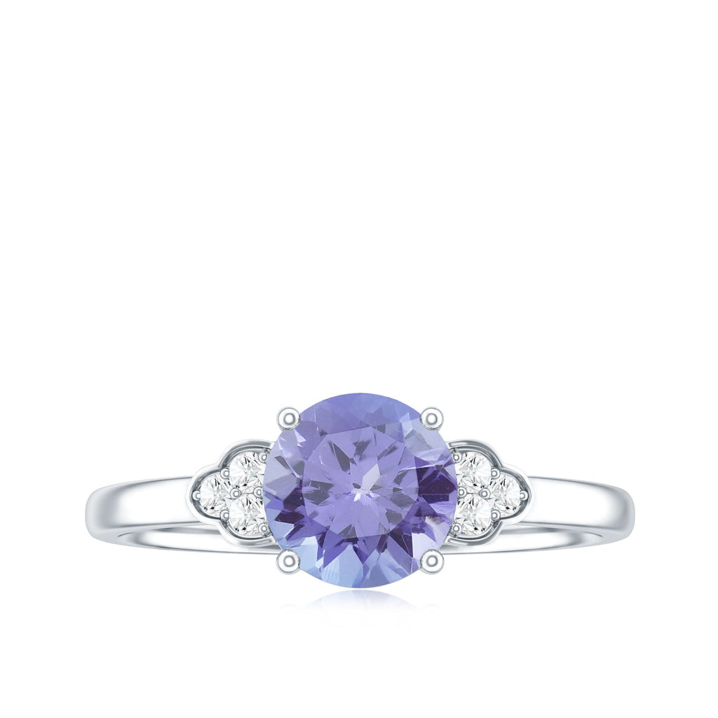 Natural Tanzanite Engagement Ring with Trio of Diamond
