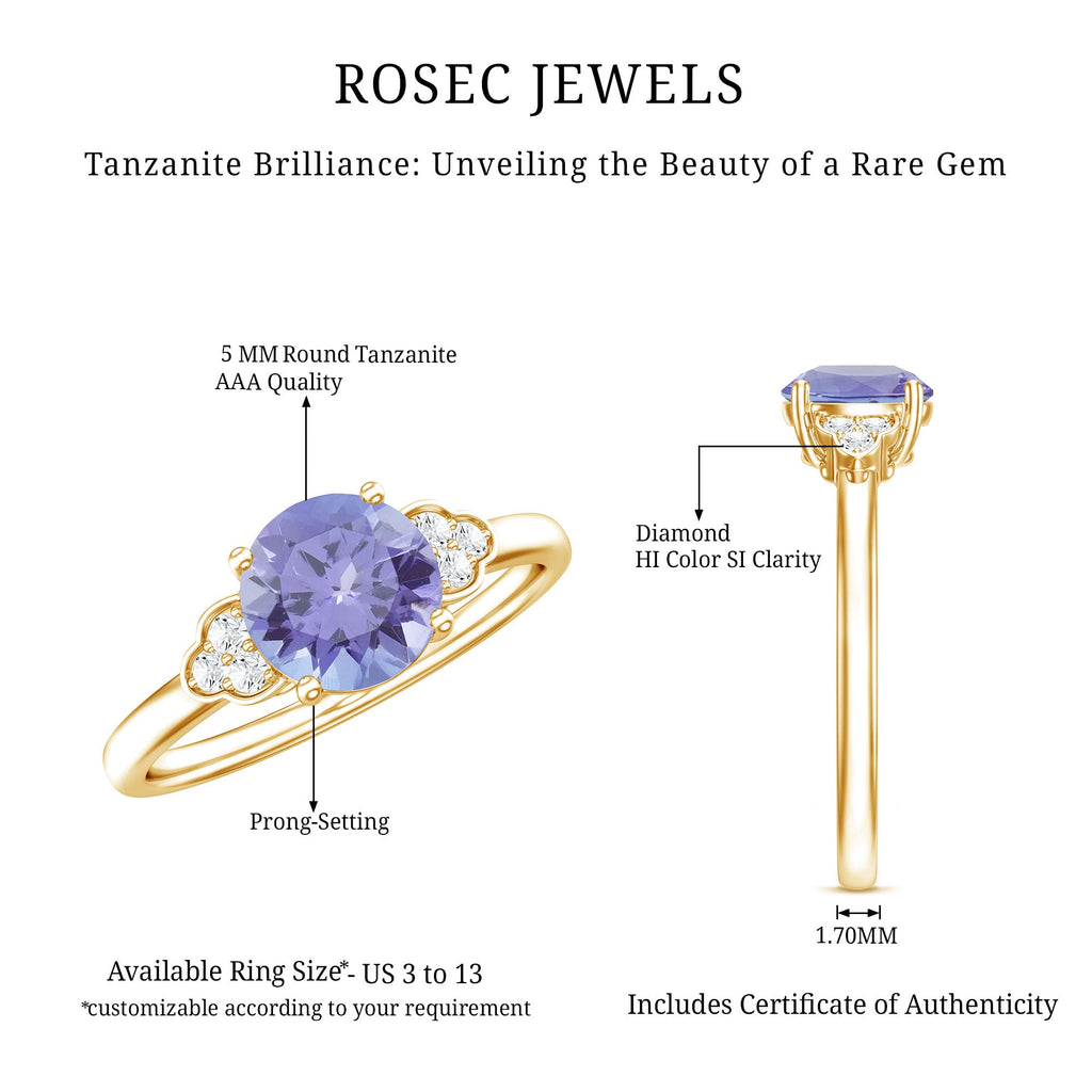 Natural Tanzanite Engagement Ring with Trio of Diamond