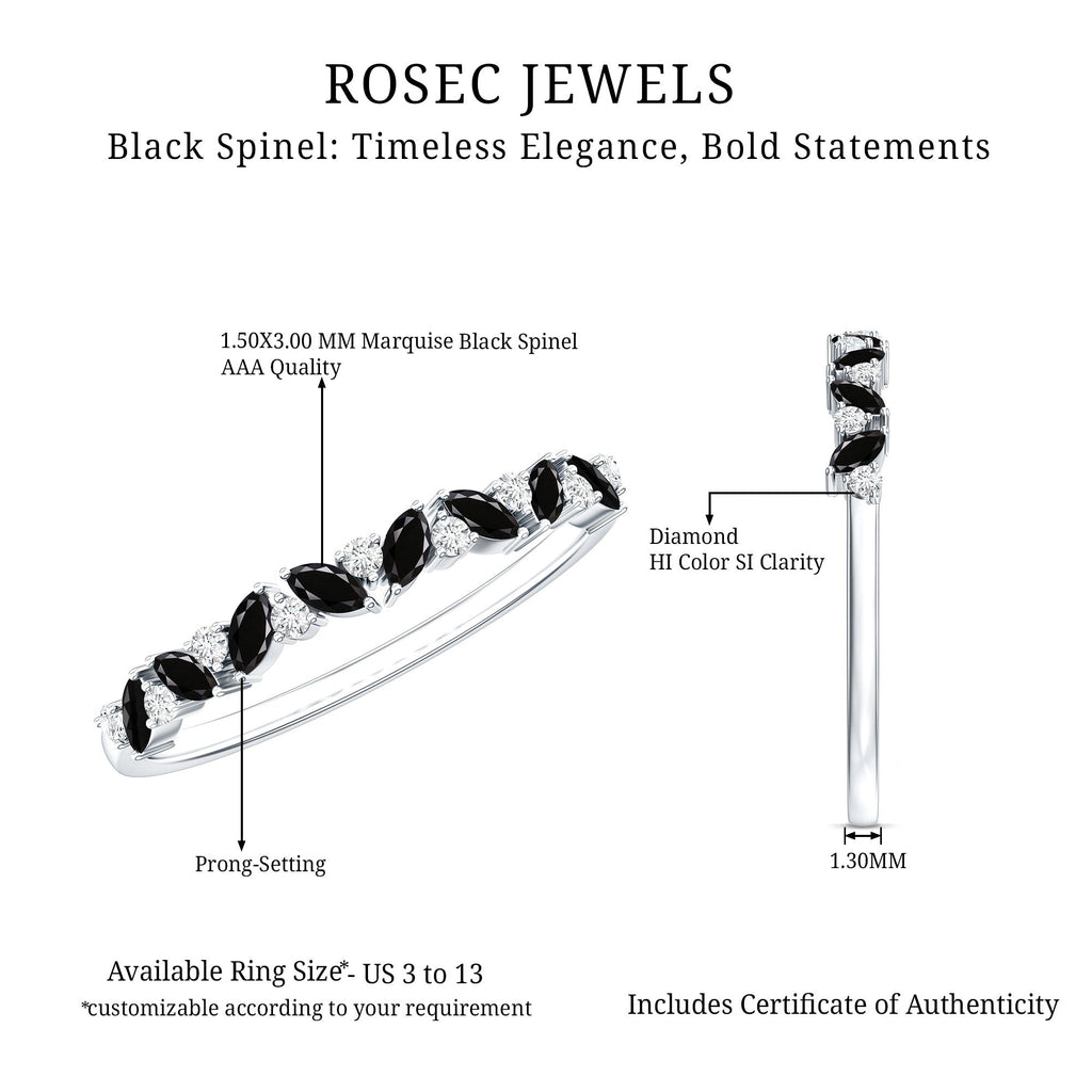 Natural Marquise Black Spinel Diamond Half Eternity Ring