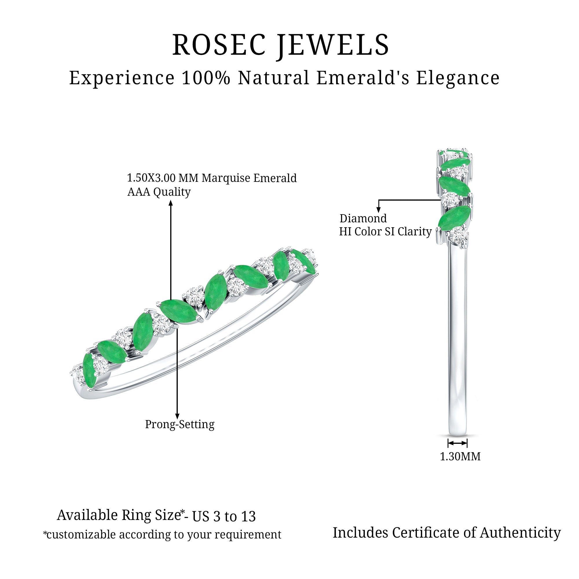 Marquise Emerald and Diamond Half Eternity Ring