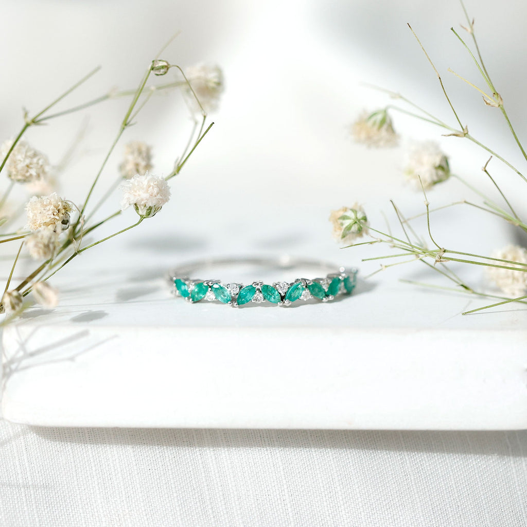 Marquise Emerald and Diamond Half Eternity Ring