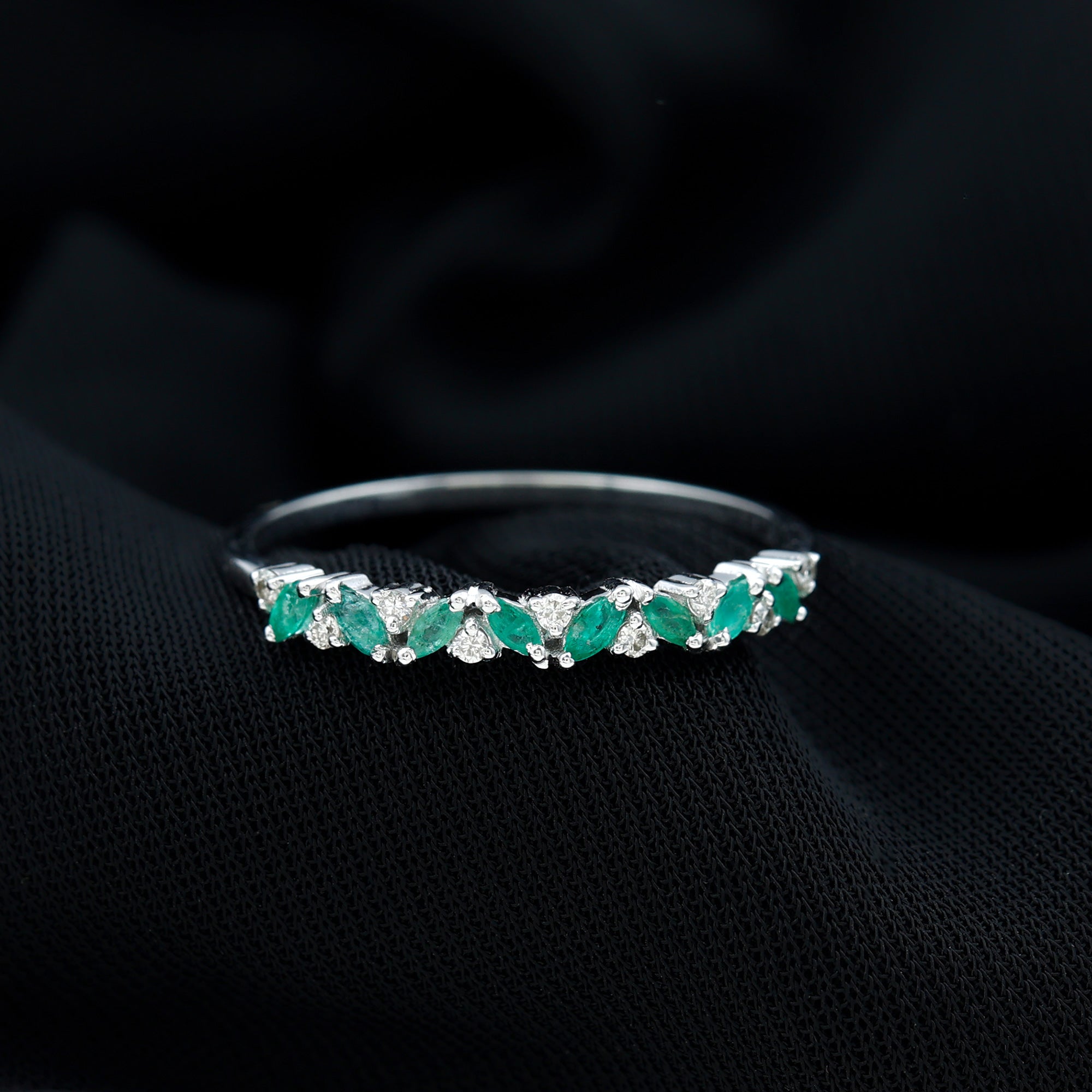 Marquise Emerald and Diamond Half Eternity Ring