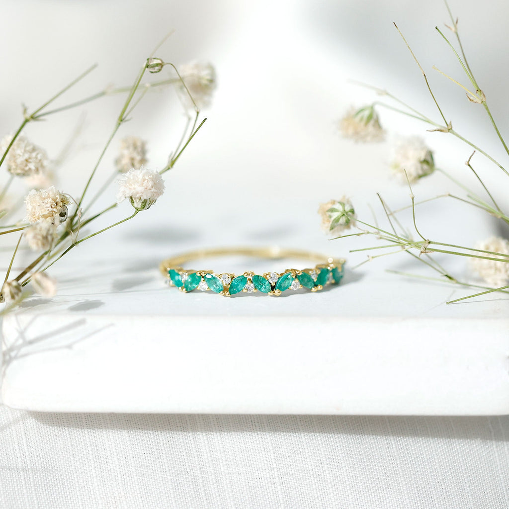 Marquise Emerald and Diamond Half Eternity Ring